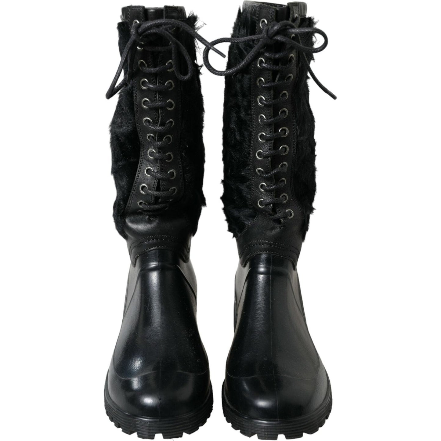 Dolce & Gabbana Sleek Black Shearling Mid Calf Boots Dolce & Gabbana Black