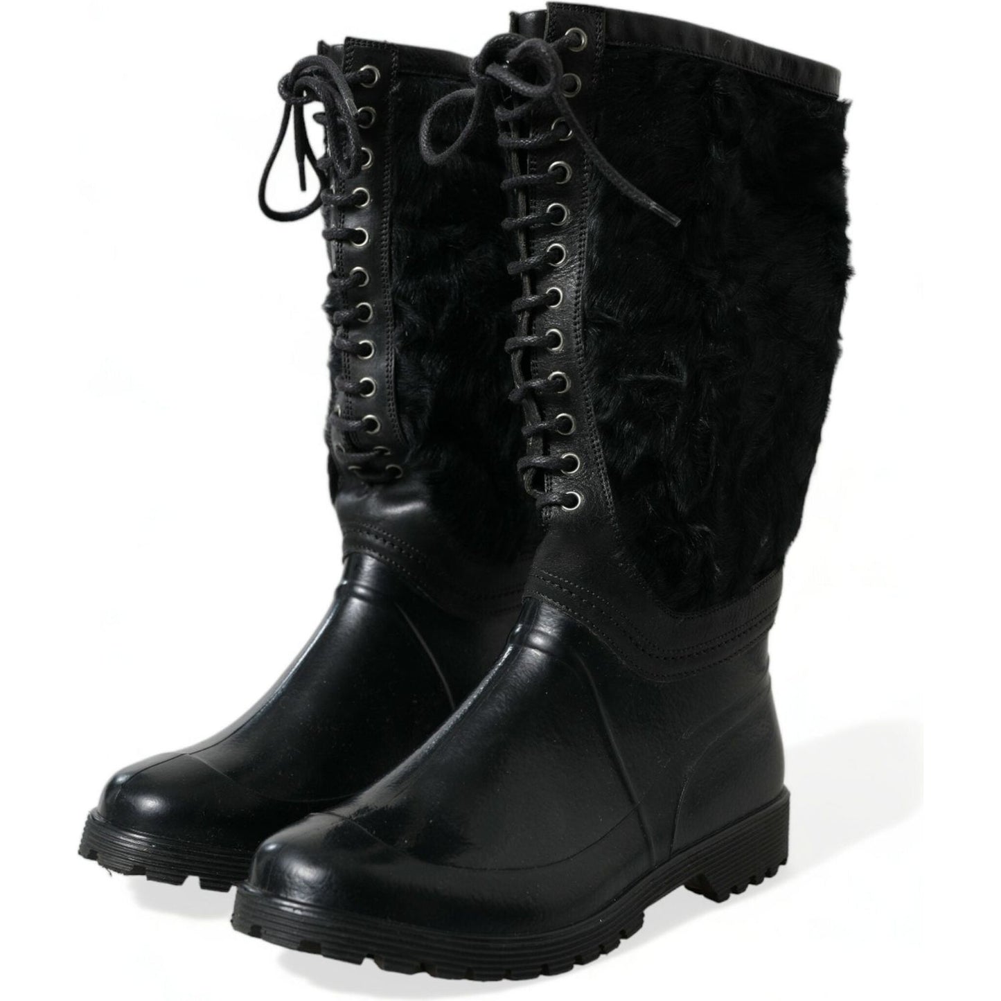 Dolce & Gabbana Sleek Black Shearling Mid Calf Boots Dolce & Gabbana Black