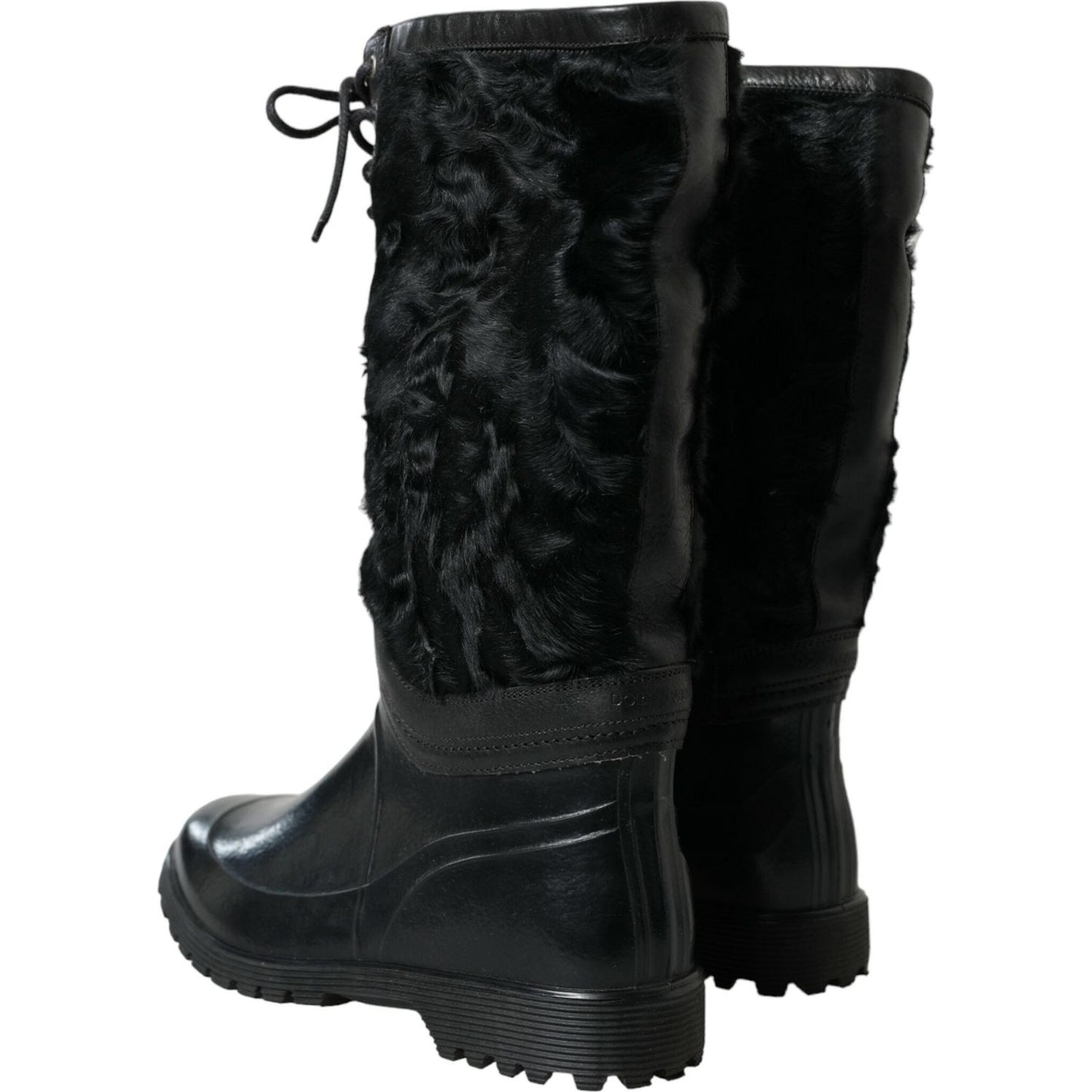 Dolce & Gabbana Sleek Black Shearling Mid Calf Boots Dolce & Gabbana Black