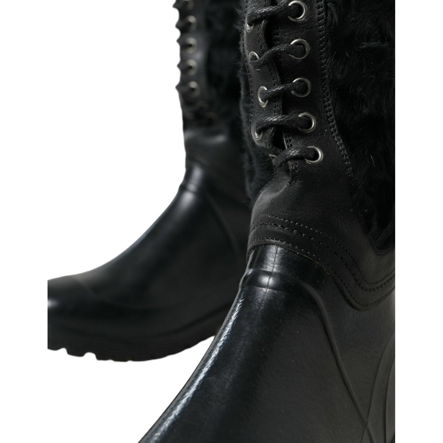Dolce & Gabbana Sleek Black Shearling Mid Calf Boots Dolce & Gabbana Black