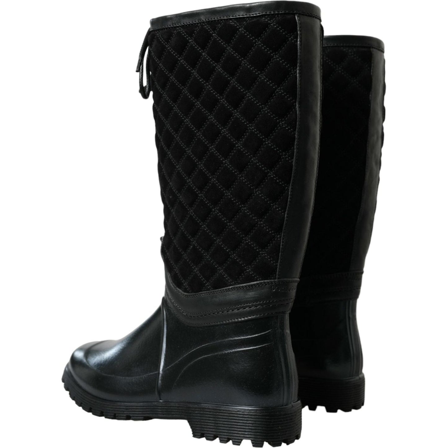 Dolce & Gabbana Elegant Quilted Lace-Up Rain Boots Dolce & Gabbana Black