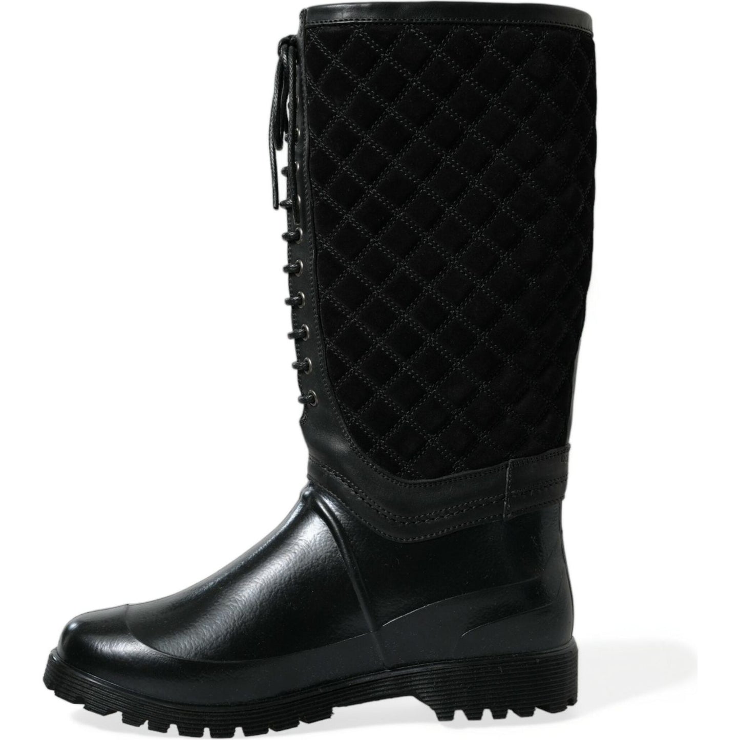 Dolce & Gabbana Elegant Quilted Lace-Up Rain Boots Dolce & Gabbana Black