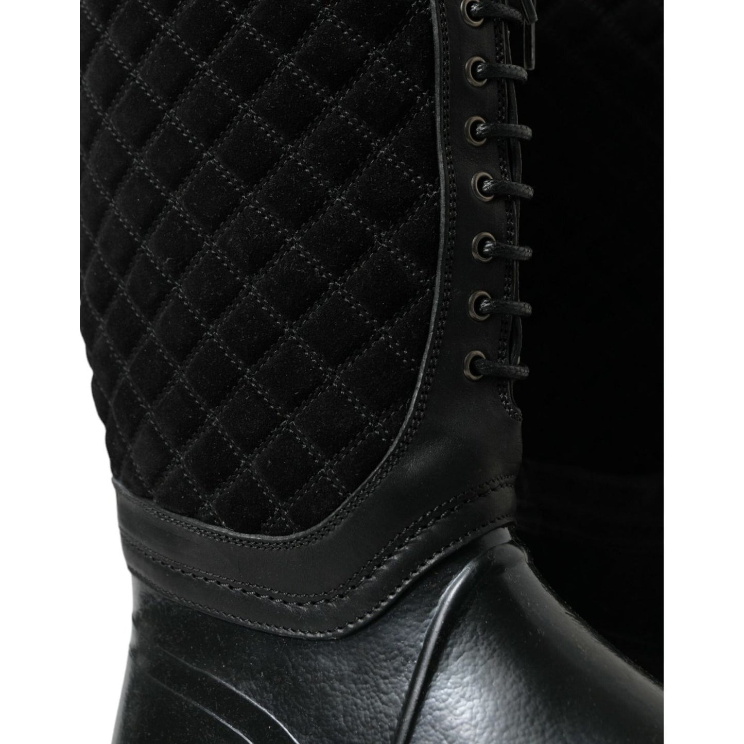Dolce & Gabbana Elegant Quilted Lace-Up Rain Boots Dolce & Gabbana Black