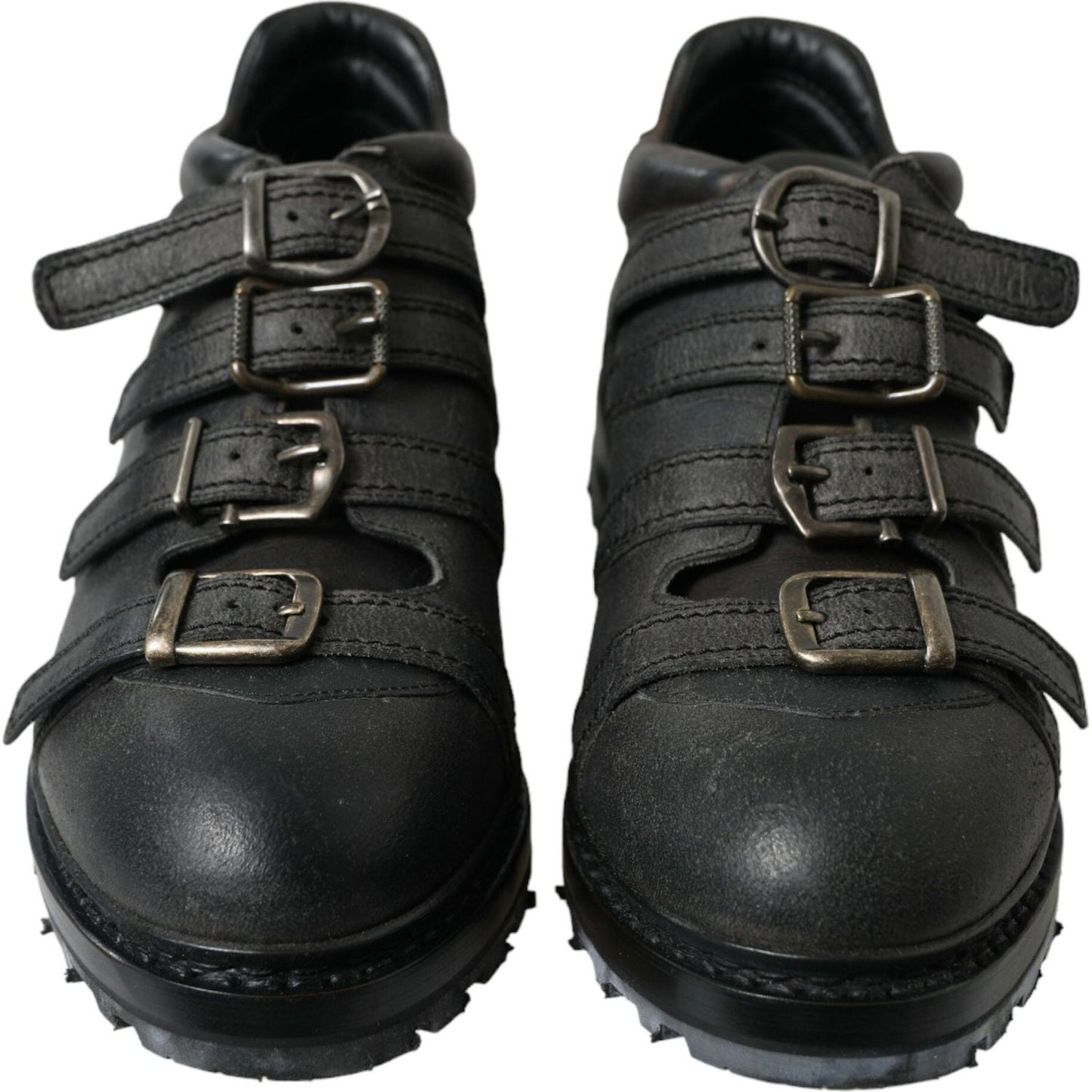 Dolce & Gabbana Black Leather Ankle Strap Boots Dolce & Gabbana Dark Slate Gray