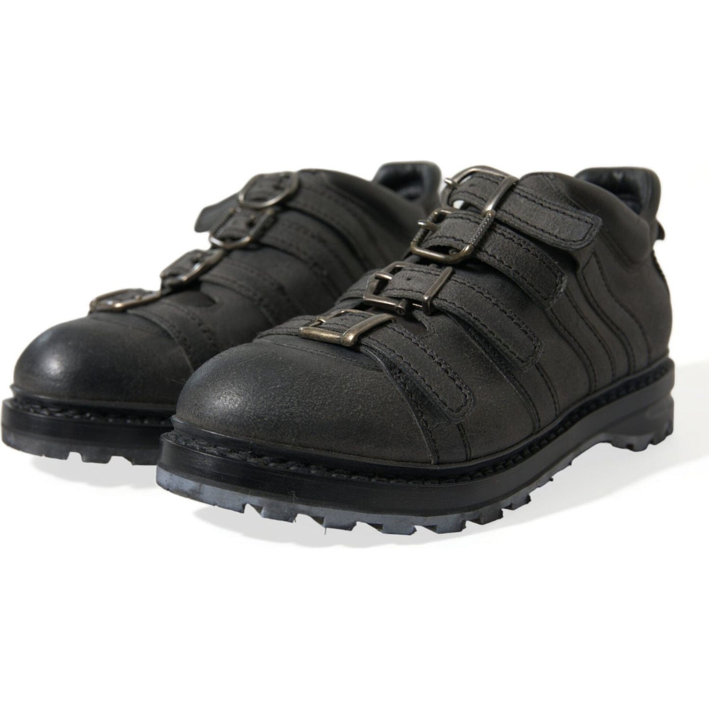 Dolce & Gabbana Black Leather Ankle Strap Boots Dolce & Gabbana Dark Slate Gray