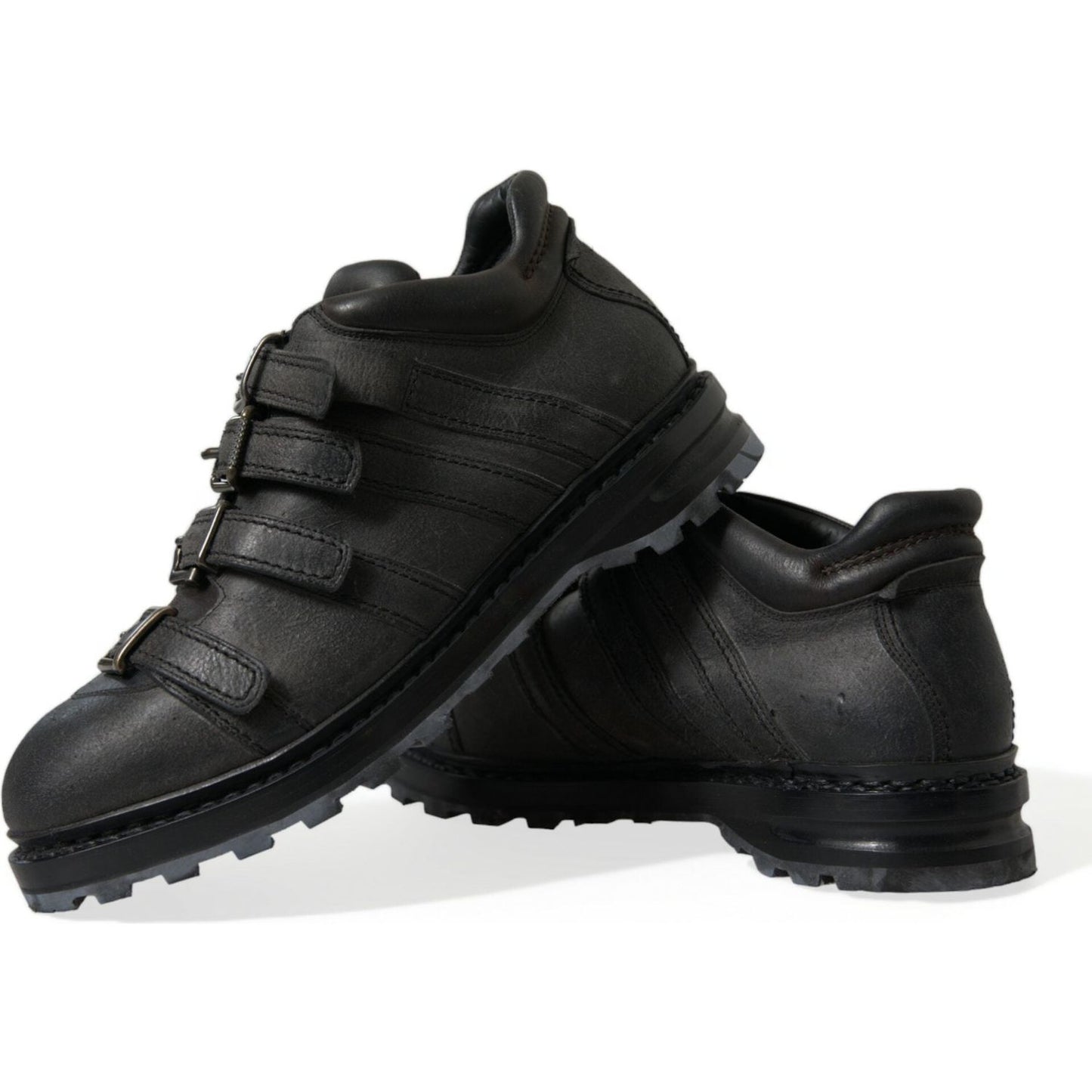 Dolce & Gabbana Black Leather Ankle Strap Boots Dolce & Gabbana Black