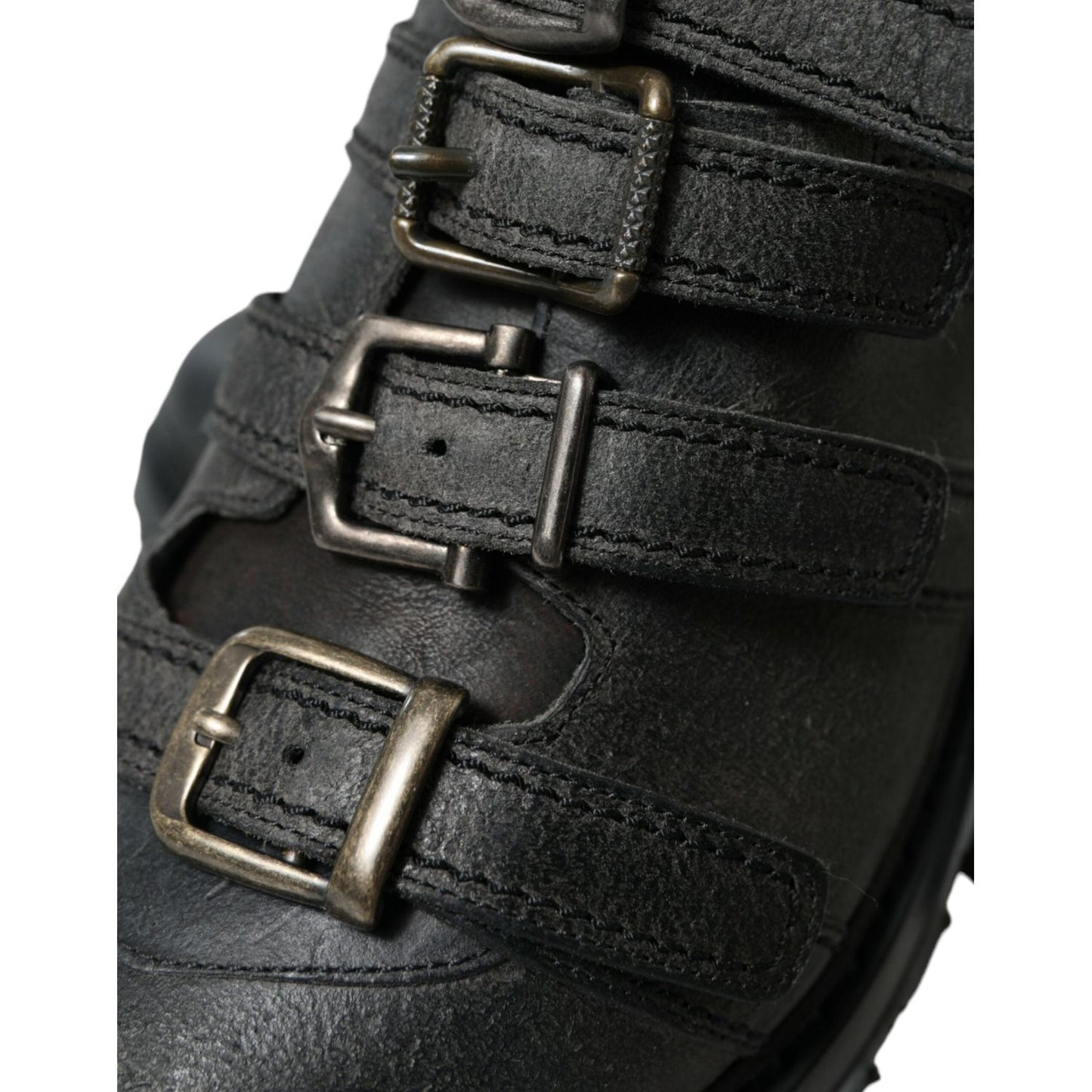 Dolce & Gabbana Black Leather Ankle Strap Boots Dolce & Gabbana Dark Slate Gray
