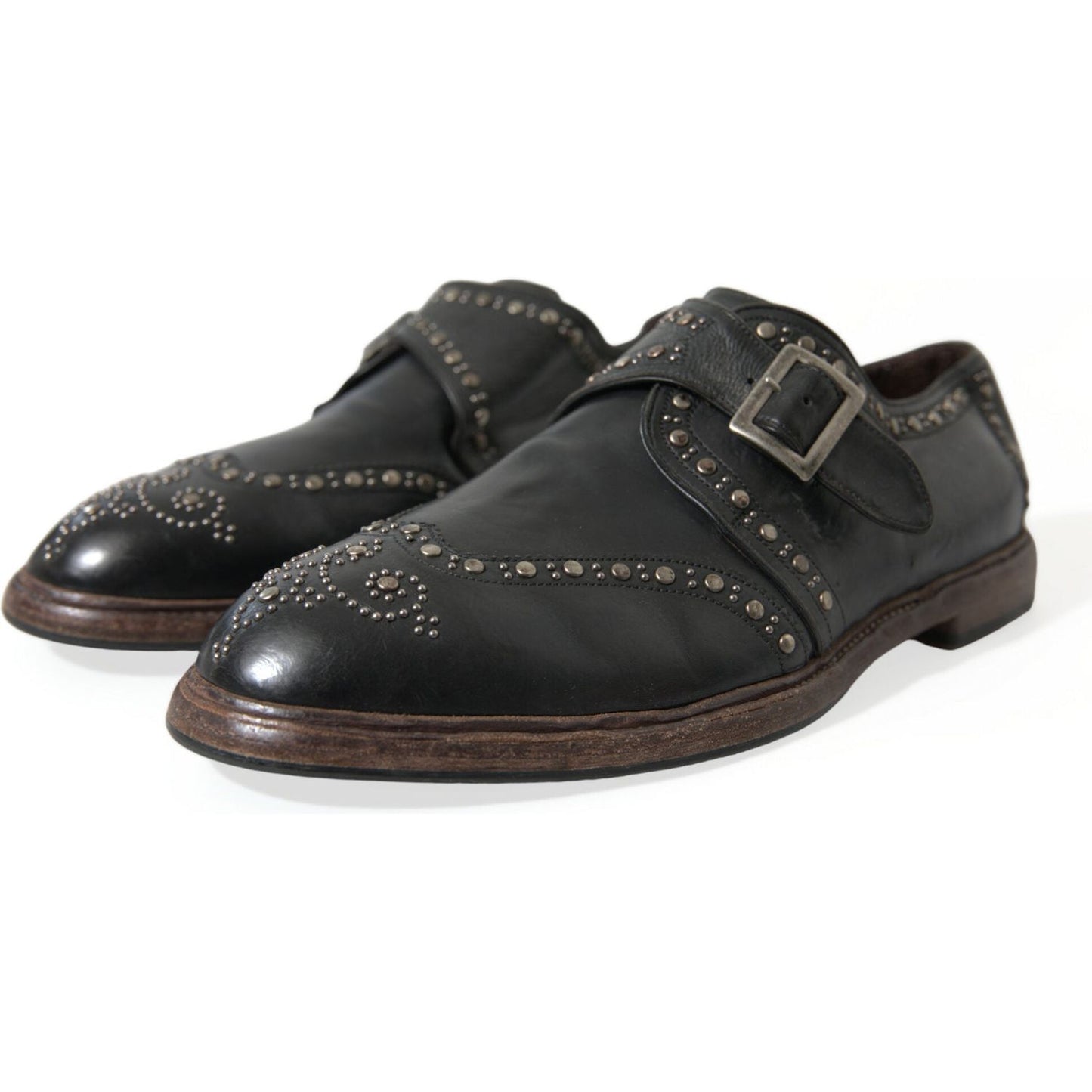 Dolce & Gabbana Elegant Calfskin Leather Monk Straps Dolce & Gabbana Dark Slate Gray