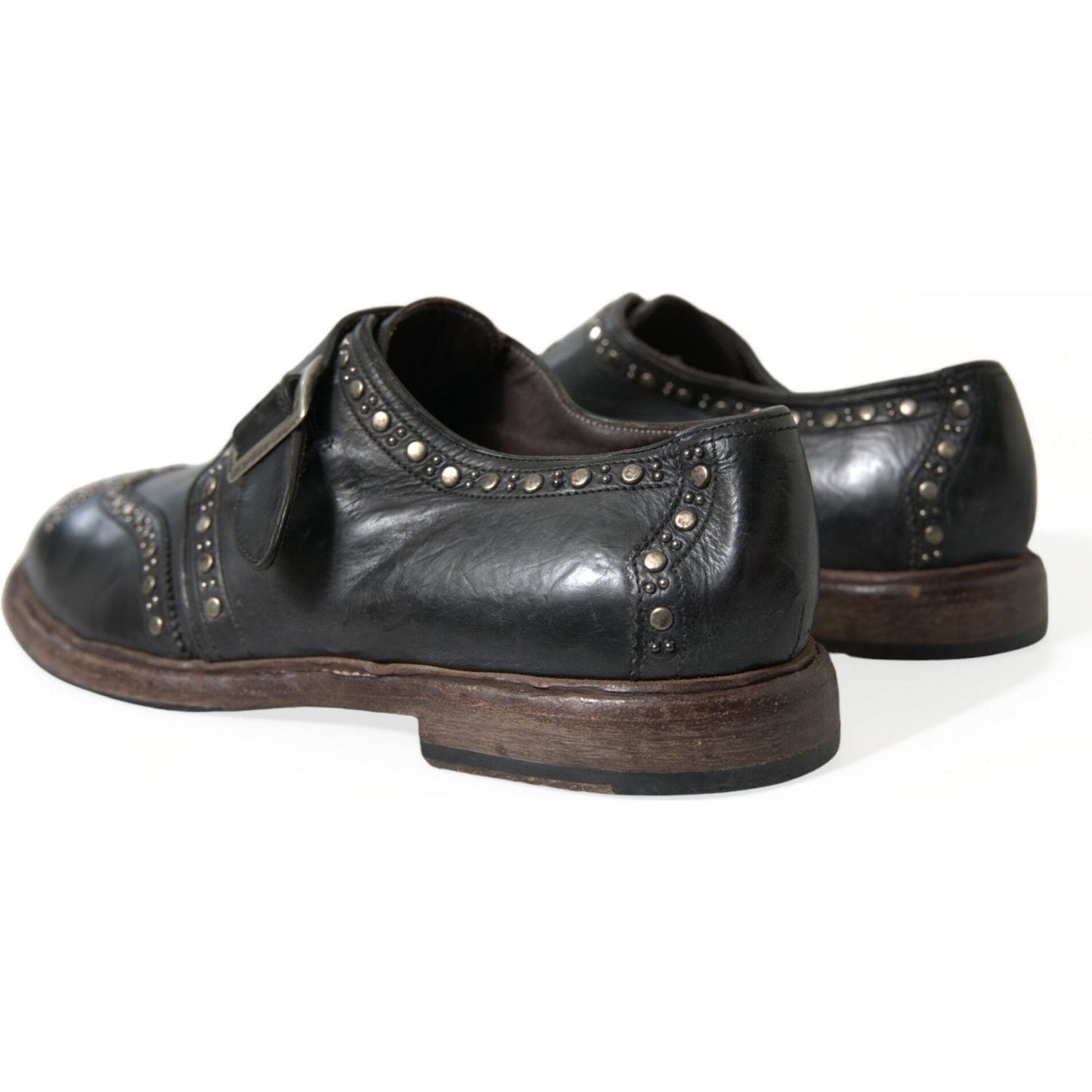 Dolce & Gabbana Elegant Calfskin Leather Monk Straps Dolce & Gabbana Dark Slate Gray