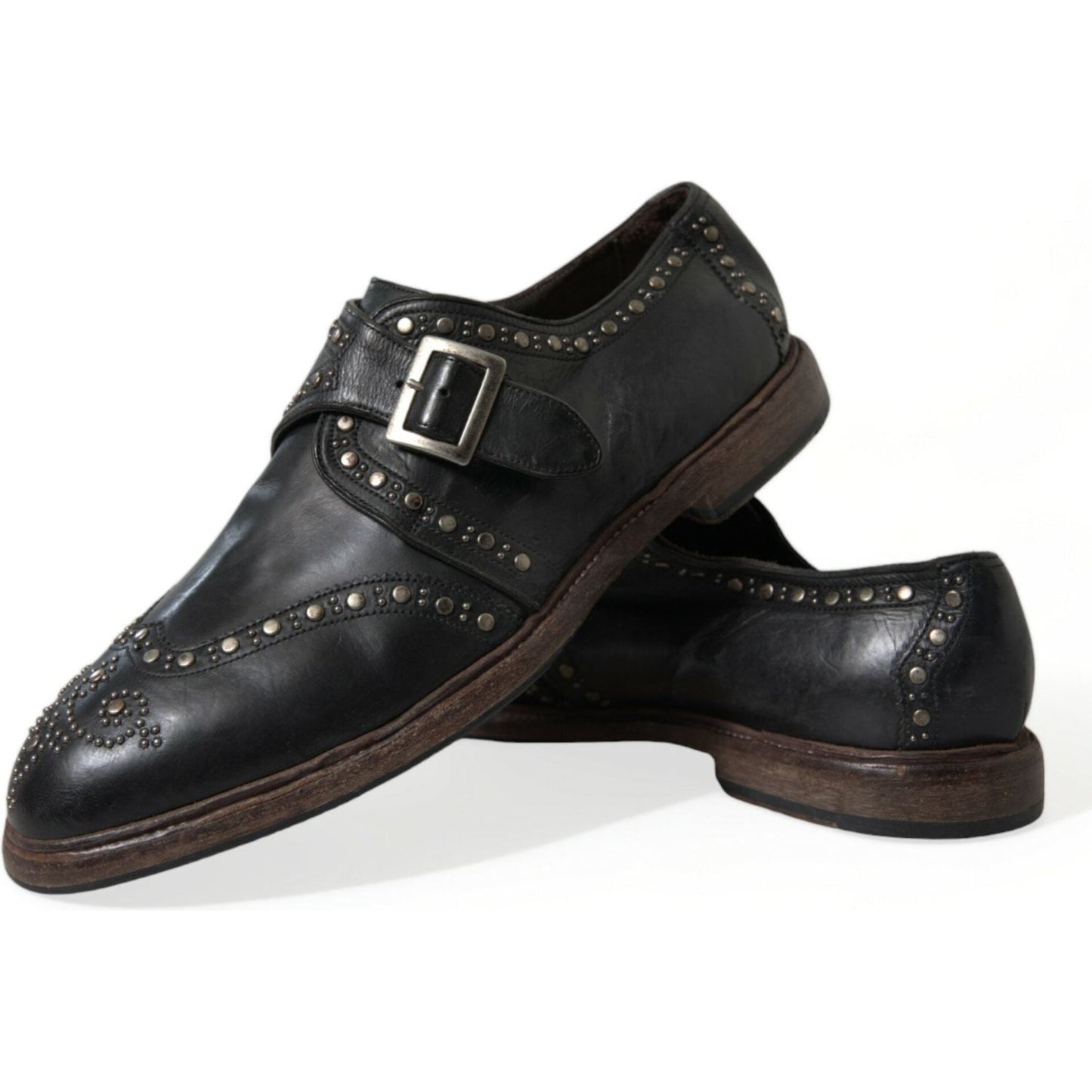 Dolce & Gabbana Elegant Calfskin Leather Monk Straps Dolce & Gabbana Dark Slate Gray