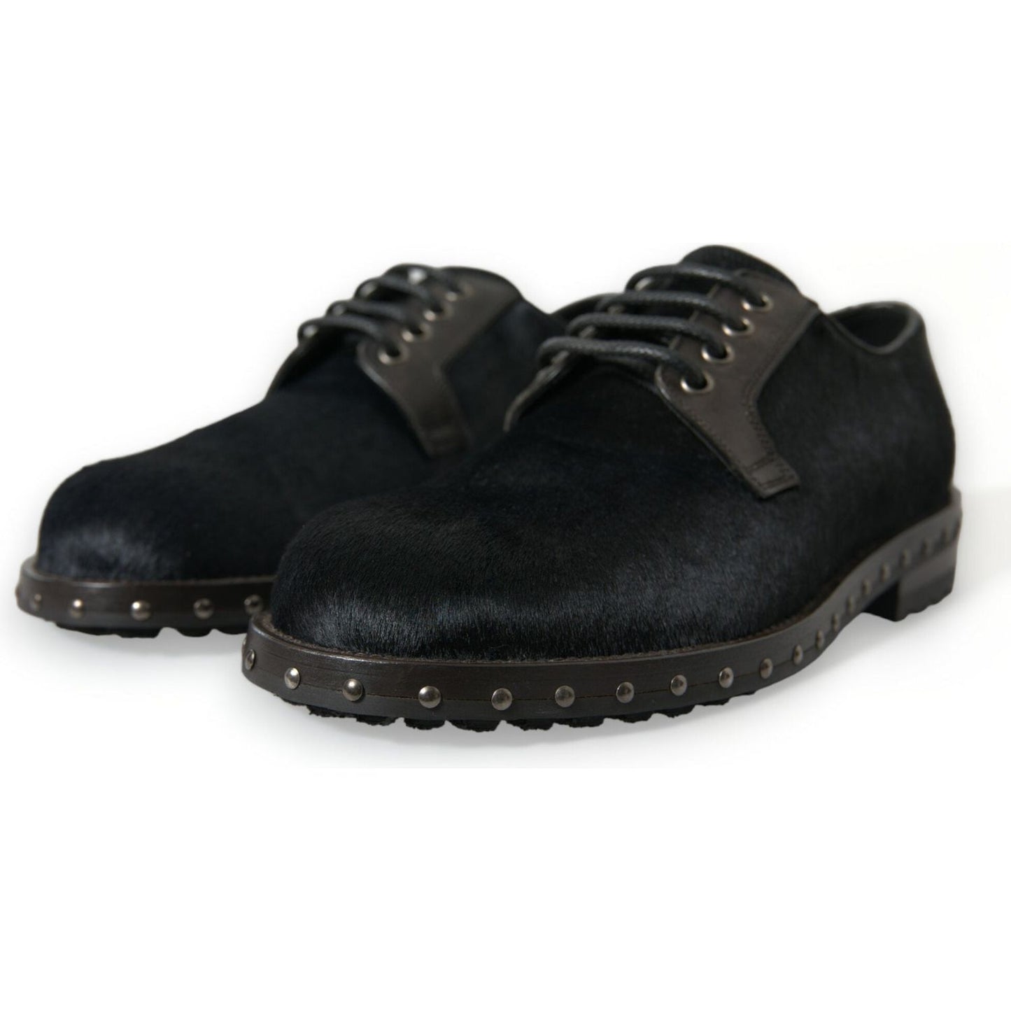 Dolce & Gabbana Elegant Black Calf Fur Derby Shoes Dolce & Gabbana Black