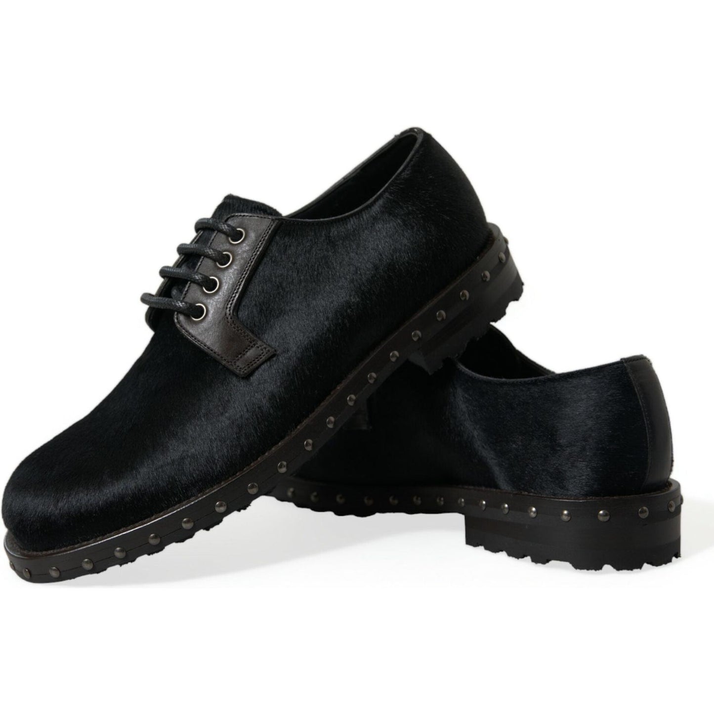 Dolce & Gabbana Elegant Black Calf Fur Derby Shoes Dolce & Gabbana Black