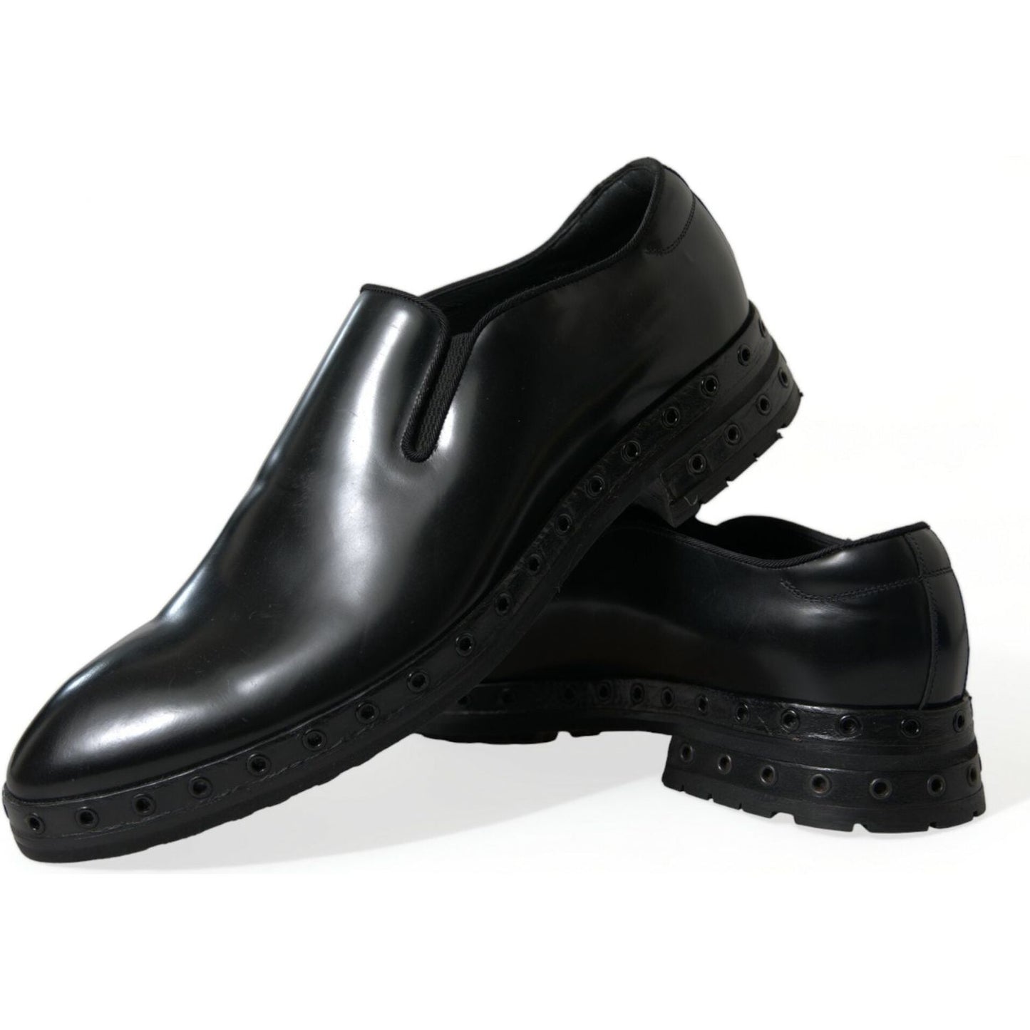 Dolce & Gabbana Elegant Black Leather Studded Loafers Dolce & Gabbana Black