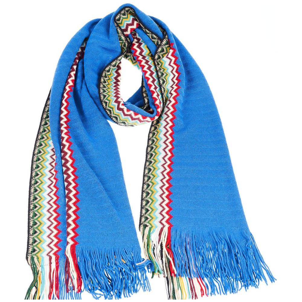 Missoni Blue Wool Men Scarf Missoni Steel Blue