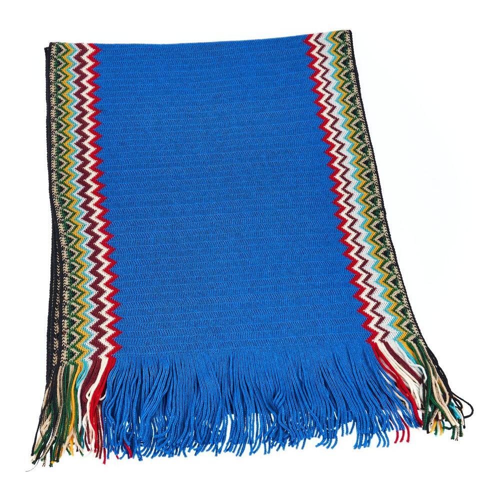 Missoni Blue Wool Men Scarf Missoni Steel Blue