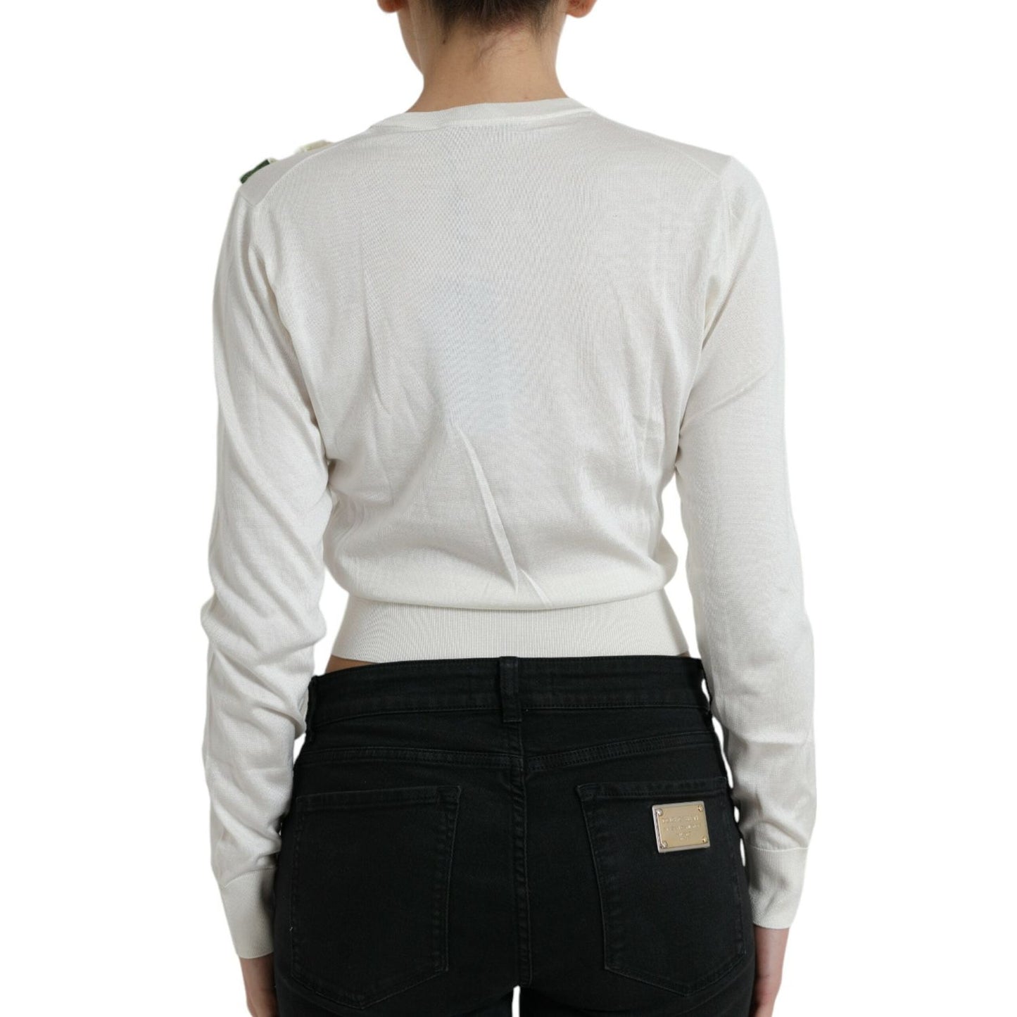 Dolce & Gabbana Silk Floral Applique Pullover Sweater Dolce & Gabbana Gray