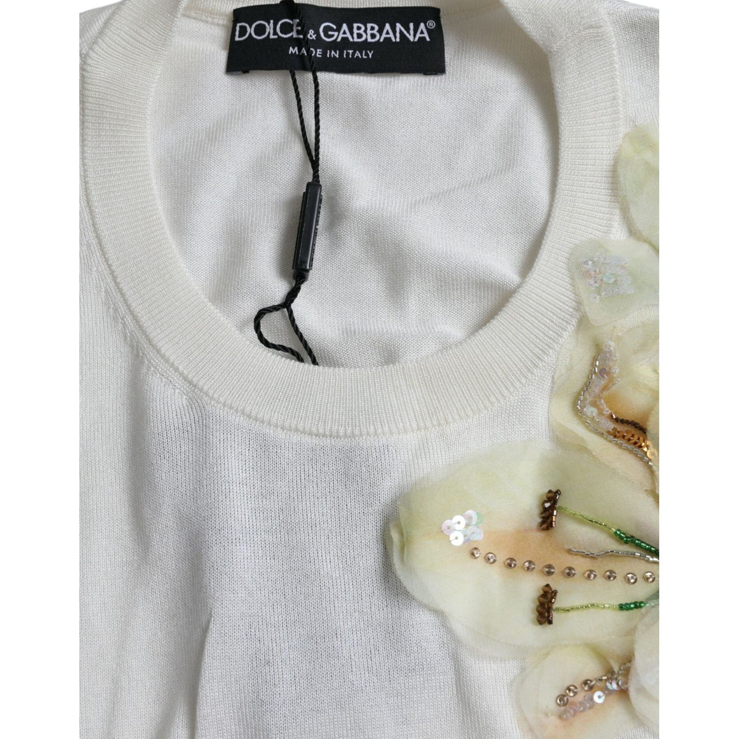 Dolce & Gabbana Silk Floral Applique Pullover Sweater Dolce & Gabbana Gray