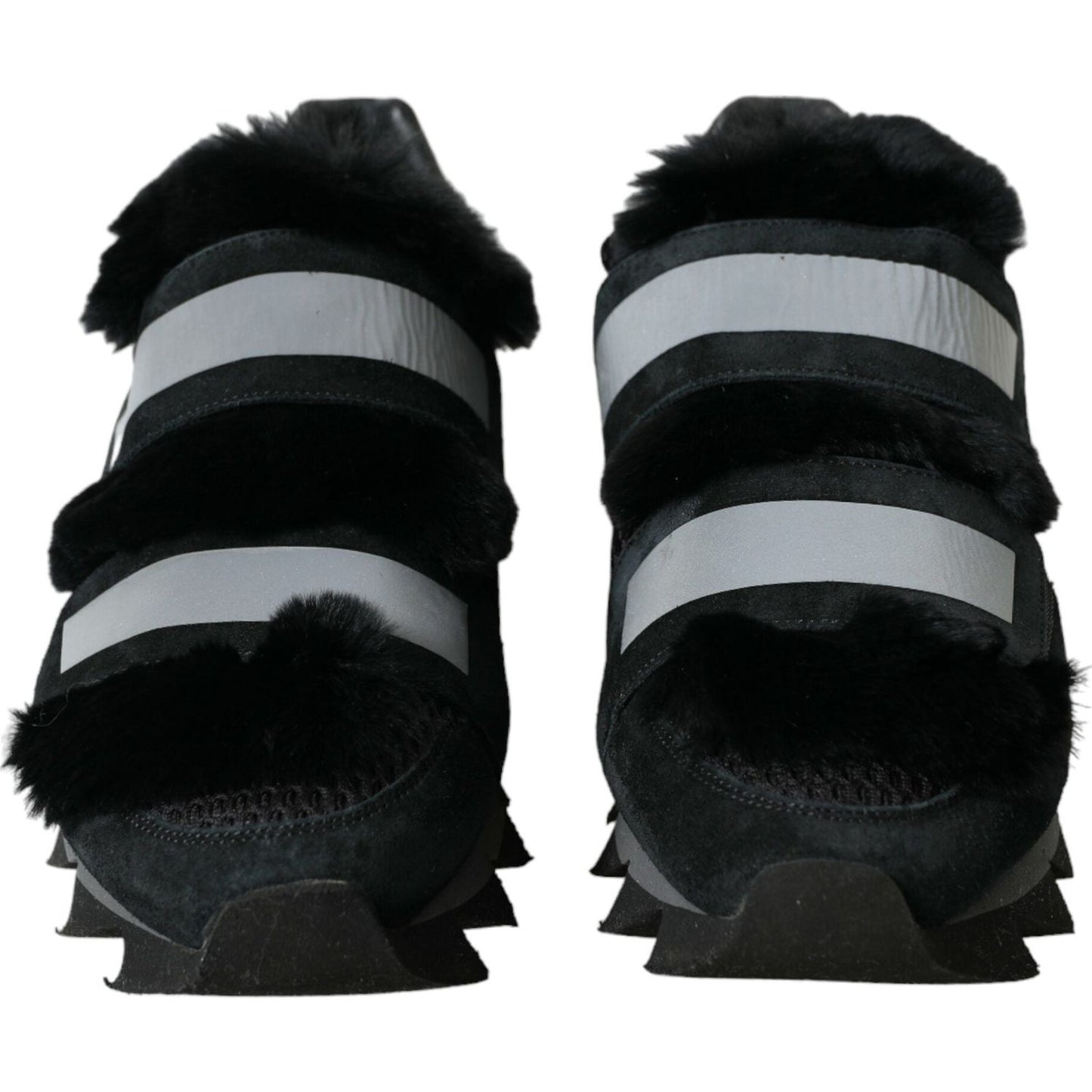 Dolce & Gabbana Elegant Fur-Embellished Suede Sneakers Dolce & Gabbana Black