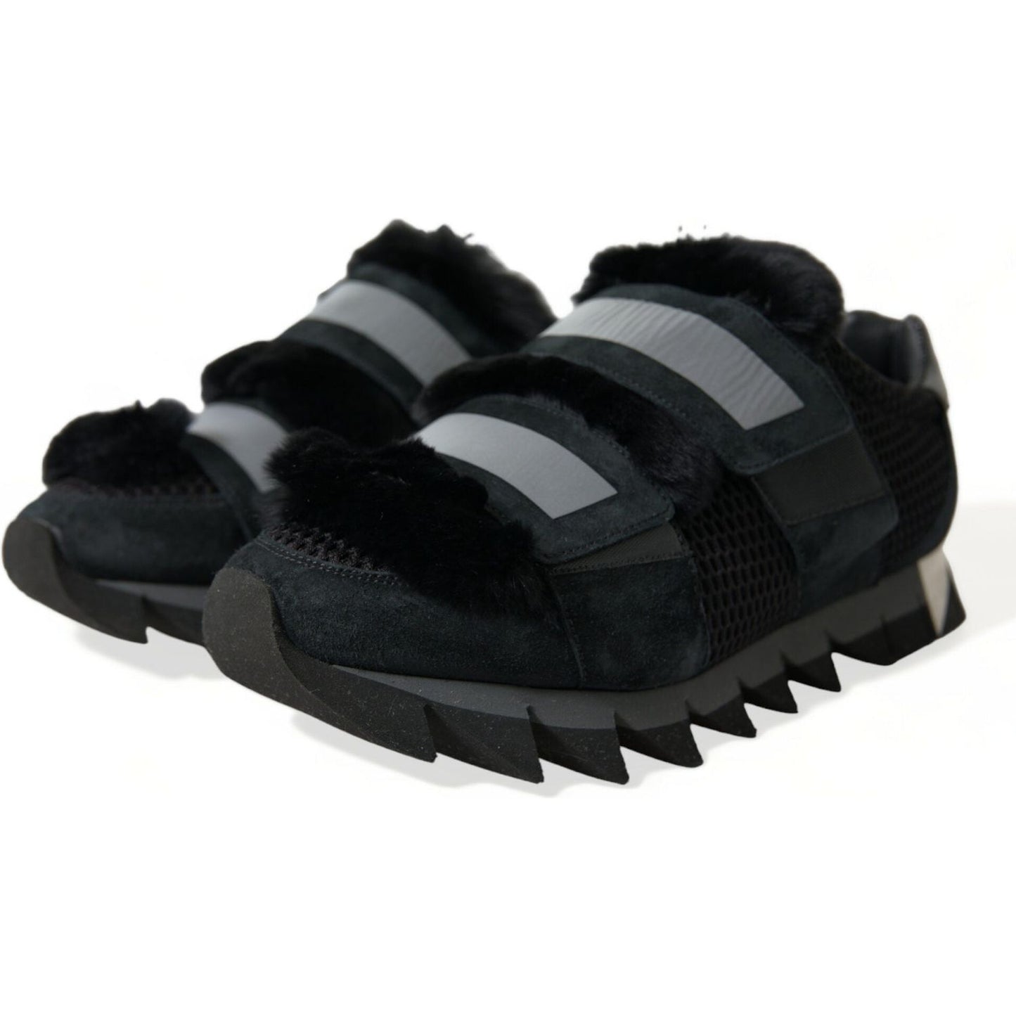 Dolce & Gabbana Elegant Fur-Embellished Suede Sneakers Dolce & Gabbana Black