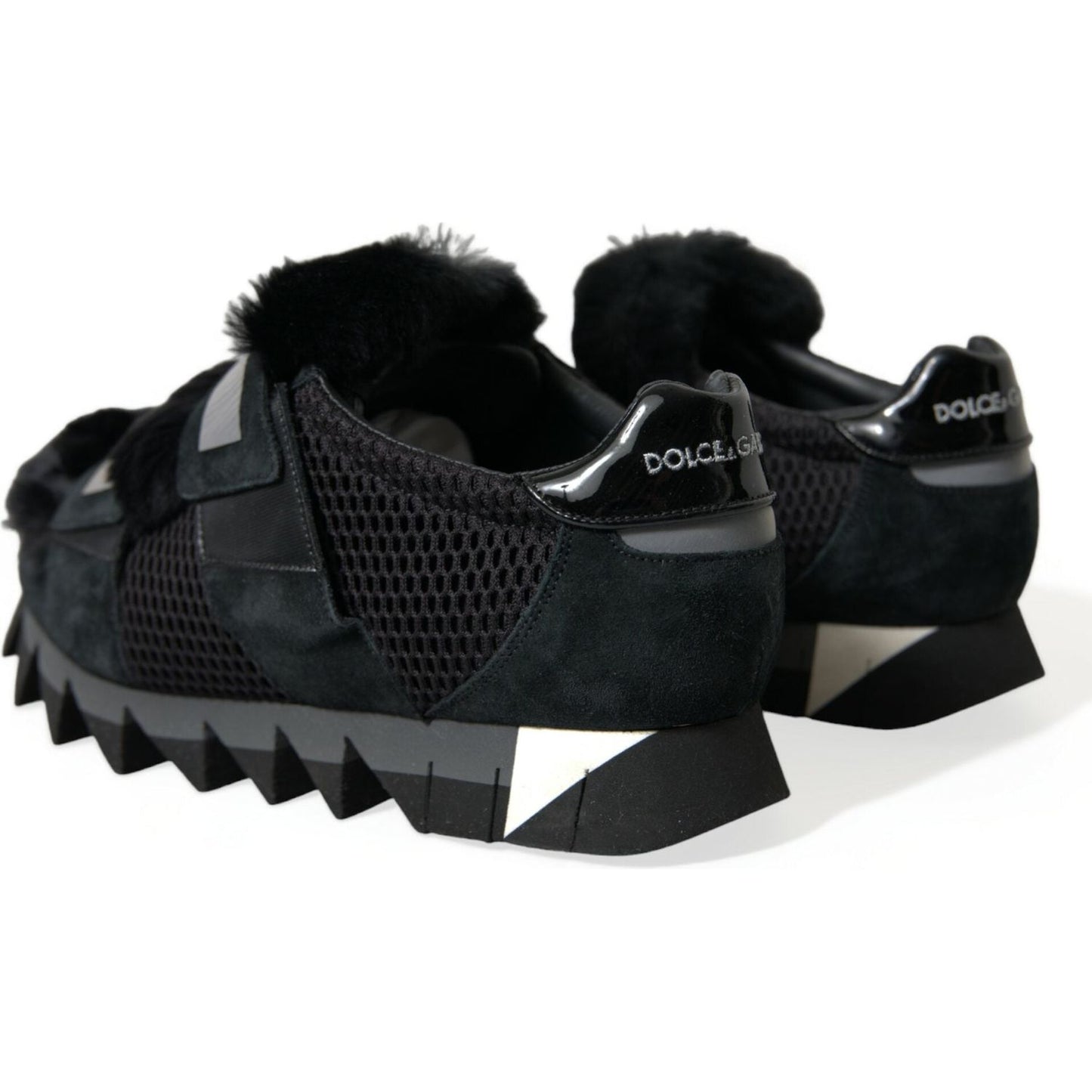 Dolce & Gabbana Elegant Fur-Embellished Suede Sneakers Dolce & Gabbana Black