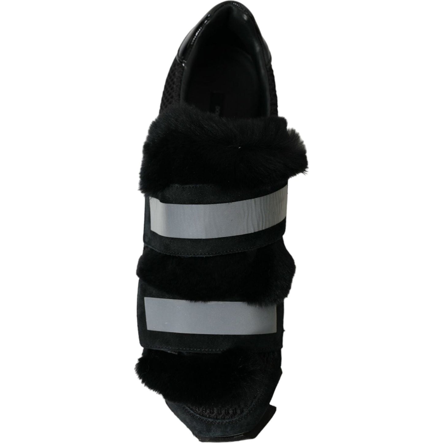 Dolce & Gabbana Elegant Fur-Embellished Suede Sneakers Dolce & Gabbana Black