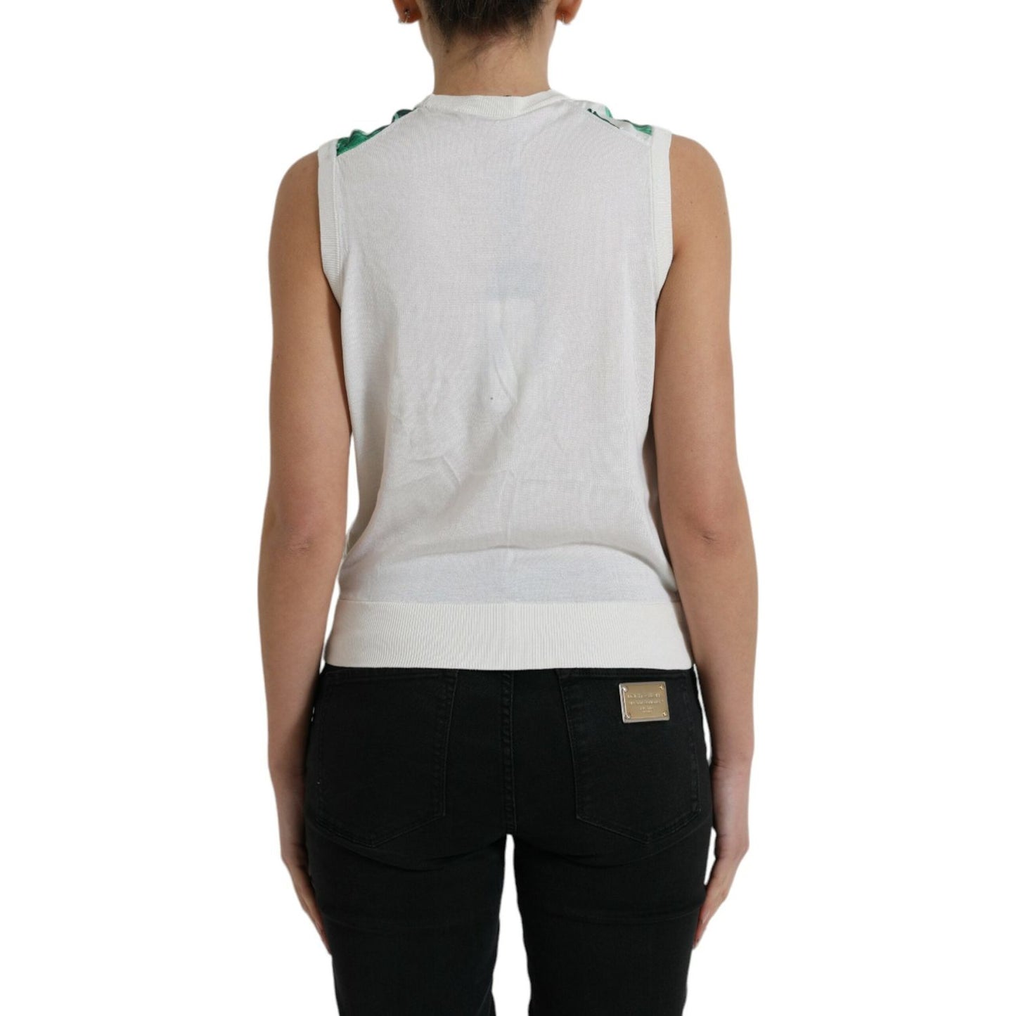 Dolce & Gabbana Silk Banana Leaf Print Tank Top Dolce & Gabbana Black