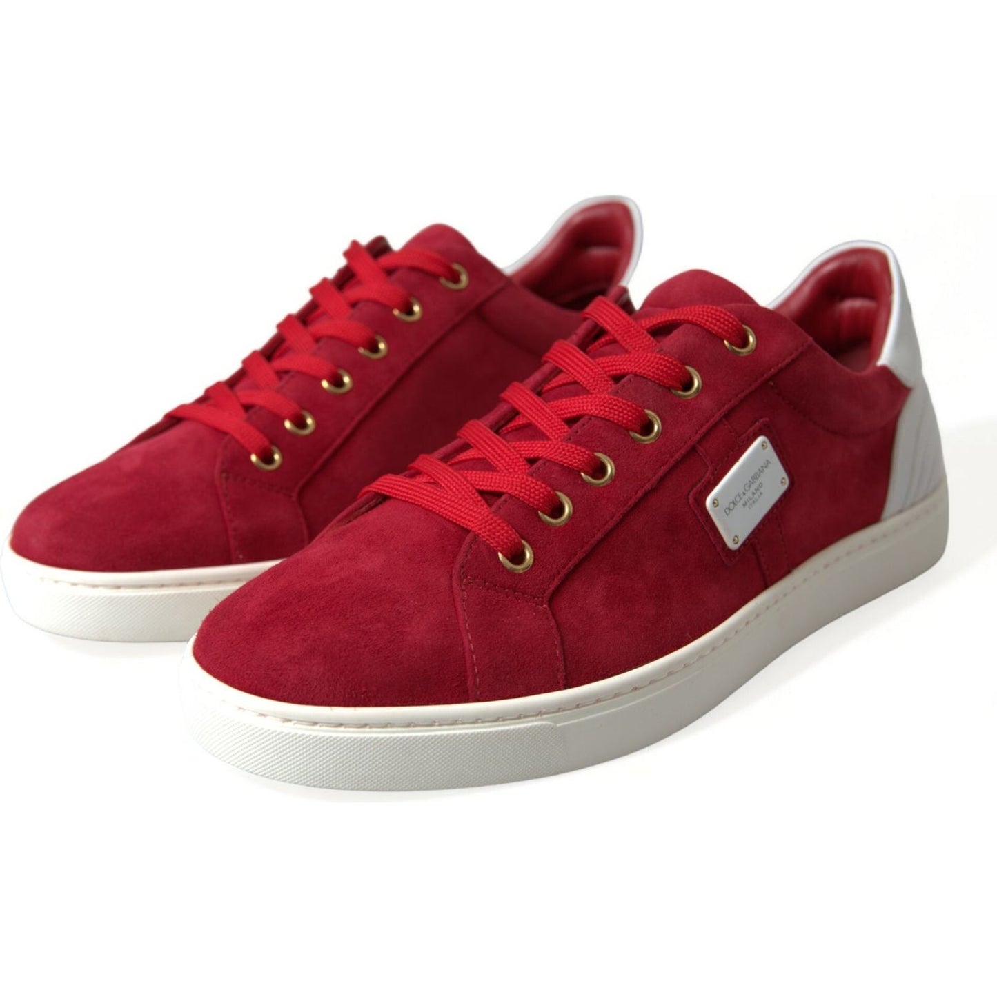 Dolce & Gabbana Elegant Red & White Leather Sneakers Dolce & Gabbana Gray