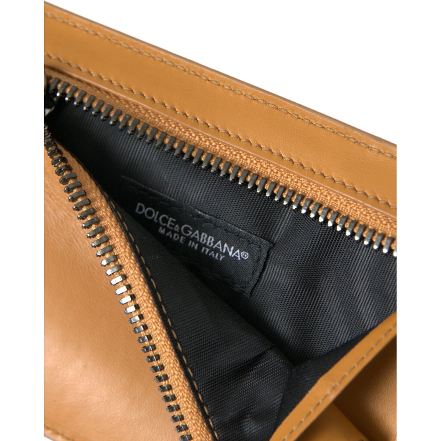 Dolce & Gabbana Elegant Orange Calf Leather Card Holder Dolce & Gabbana Sandy Brown