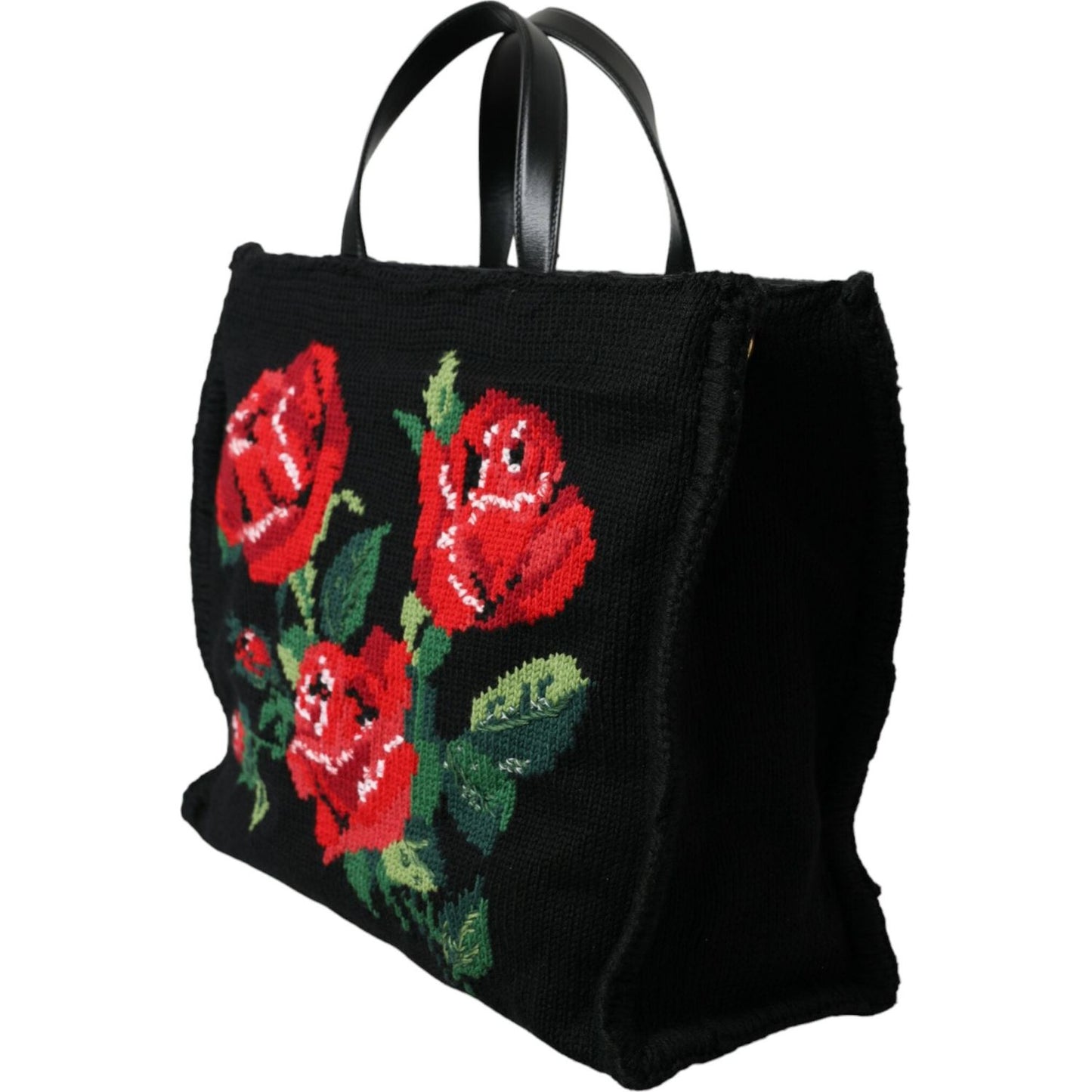 Dolce & Gabbana Chic Embroidered Floral Black Tote Dolce & Gabbana Maroon