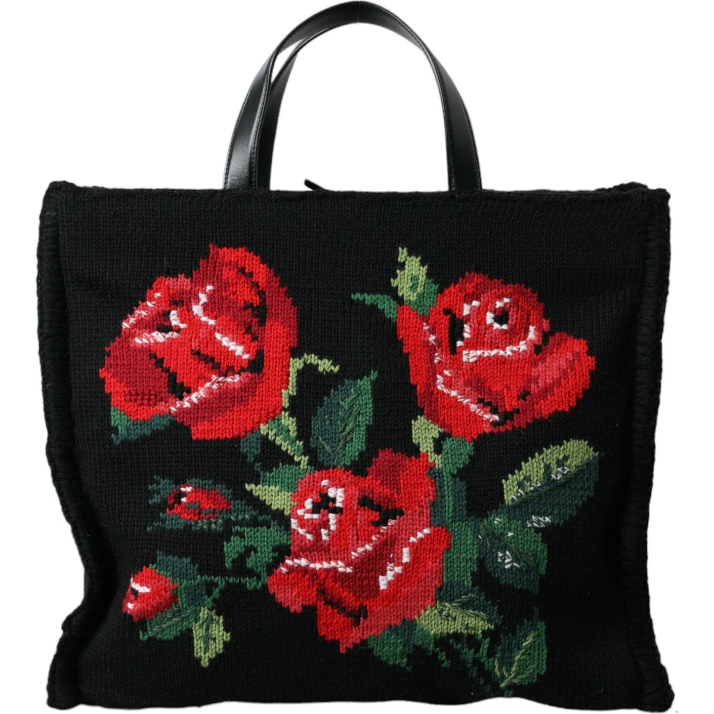 Dolce & Gabbana Chic Embroidered Floral Black Tote Dolce & Gabbana Maroon