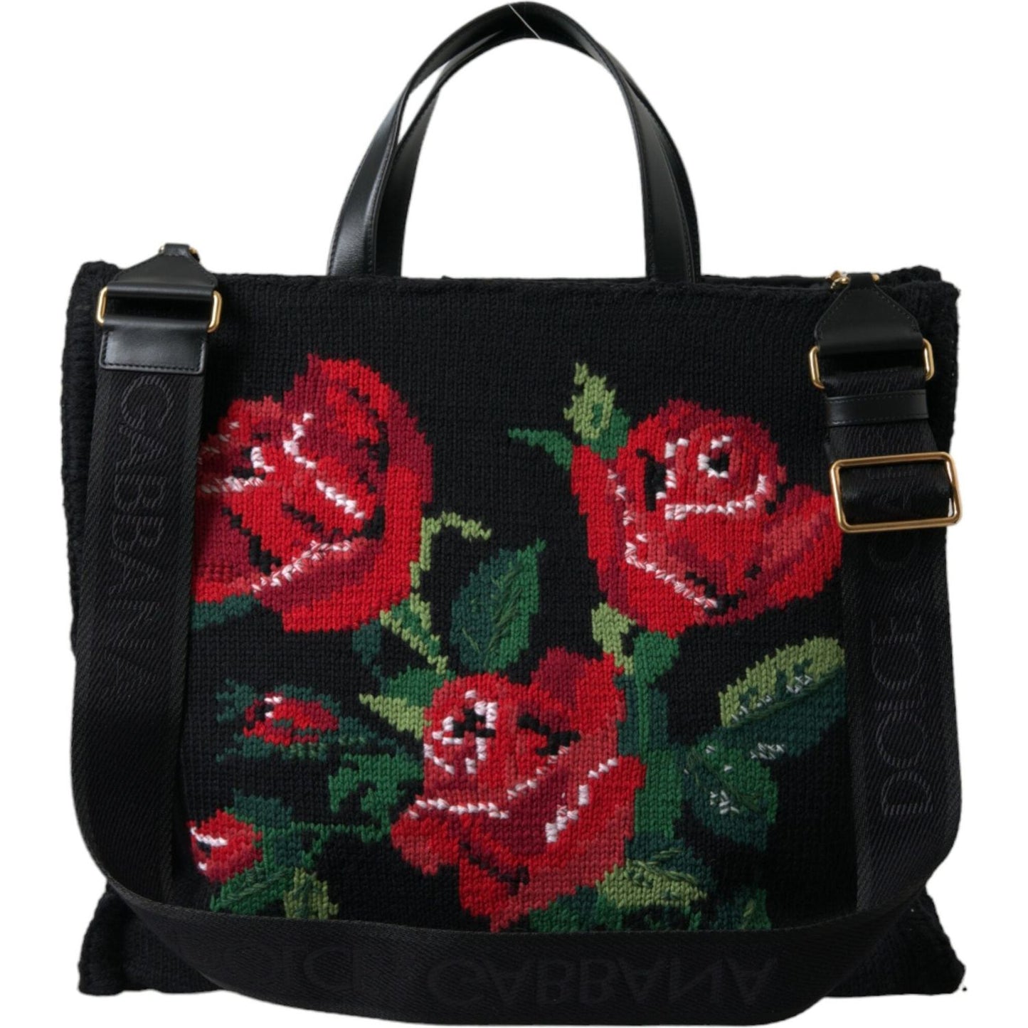 Dolce & Gabbana Chic Embroidered Floral Black Tote Dolce & Gabbana Black