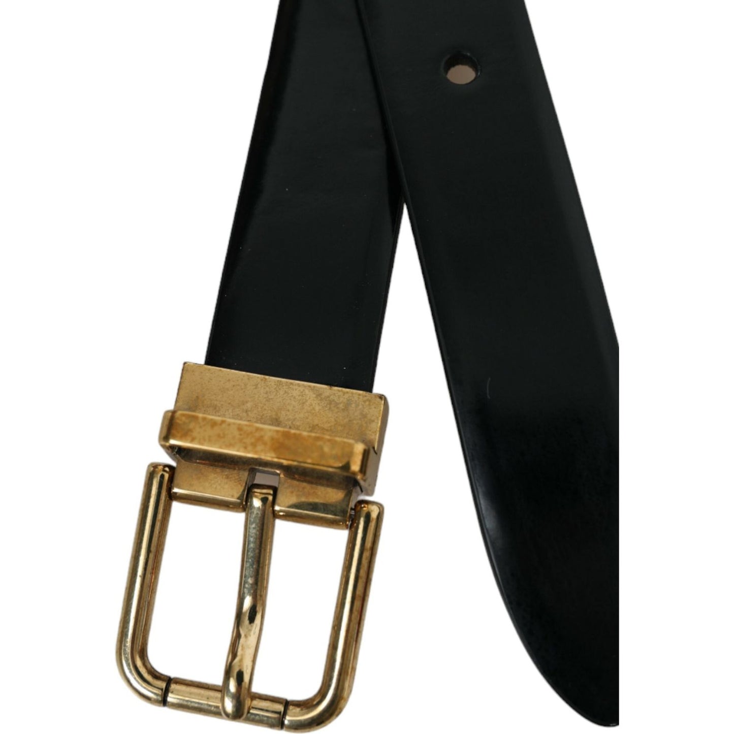 Dolce & Gabbana Elegant Black Leather Waist Belt with Logo Buckle Dolce & Gabbana Dark Khaki