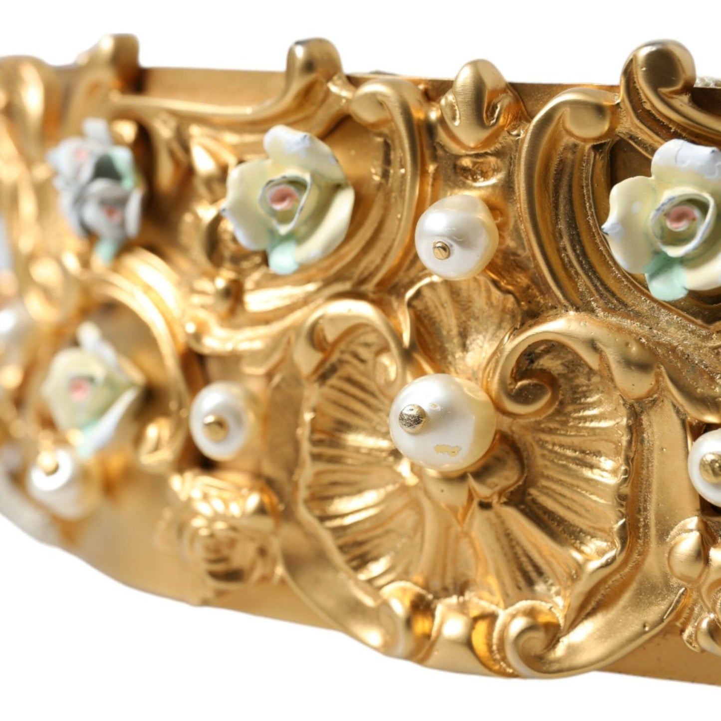 Dolce & Gabbana Elegant Gold-Tone Faux Pearl Floral Belt Dolce & Gabbana Dark Khaki