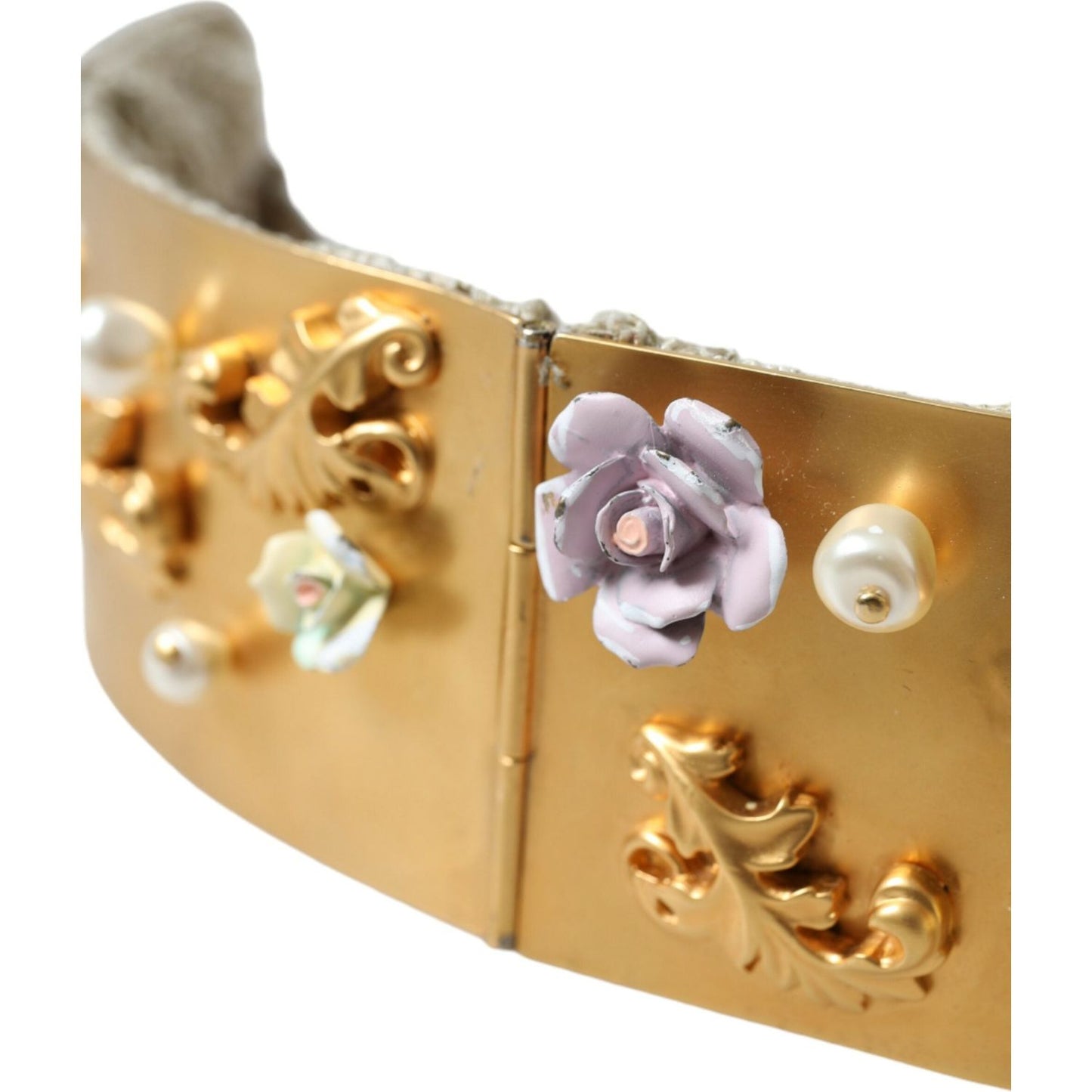 Dolce & Gabbana Elegant Gold-Tone Faux Pearl Floral Belt Dolce & Gabbana Dark Khaki