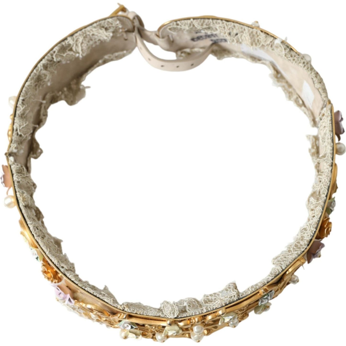 Dolce & Gabbana Elegant Gold-Tone Faux Pearl Floral Belt Dolce & Gabbana Rosy Brown