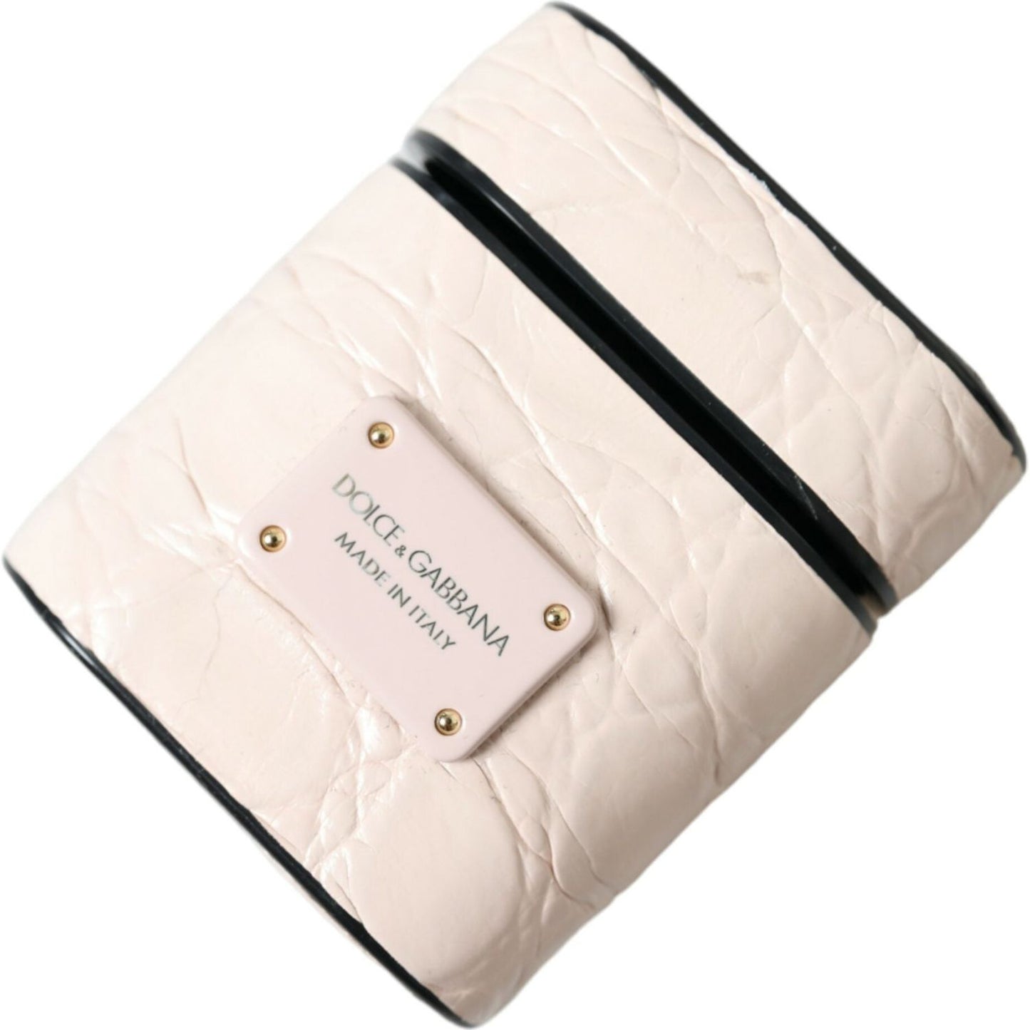 Dolce & Gabbana Elegant Light Pink Leather Airpod Case Dolce & Gabbana Antique White