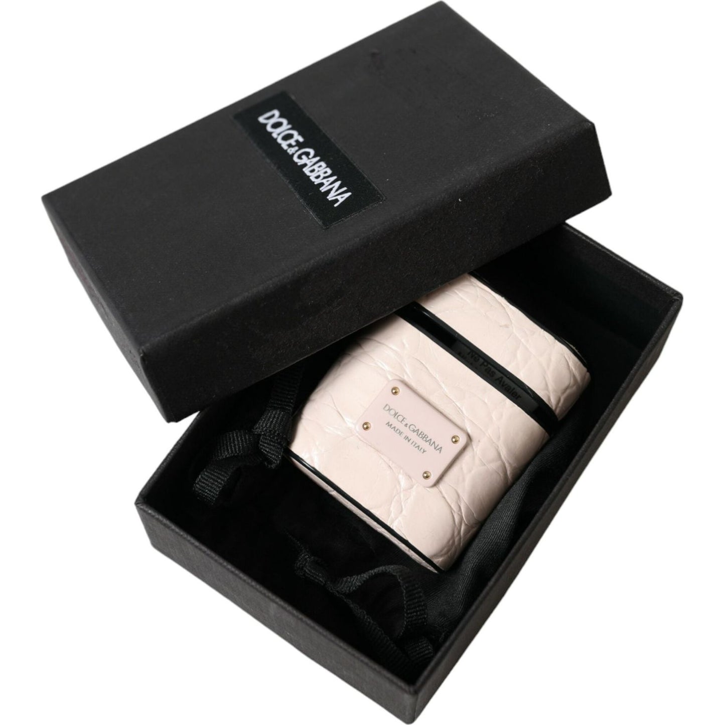 Dolce & Gabbana Elegant Light Pink Leather Airpod Case Dolce & Gabbana Black