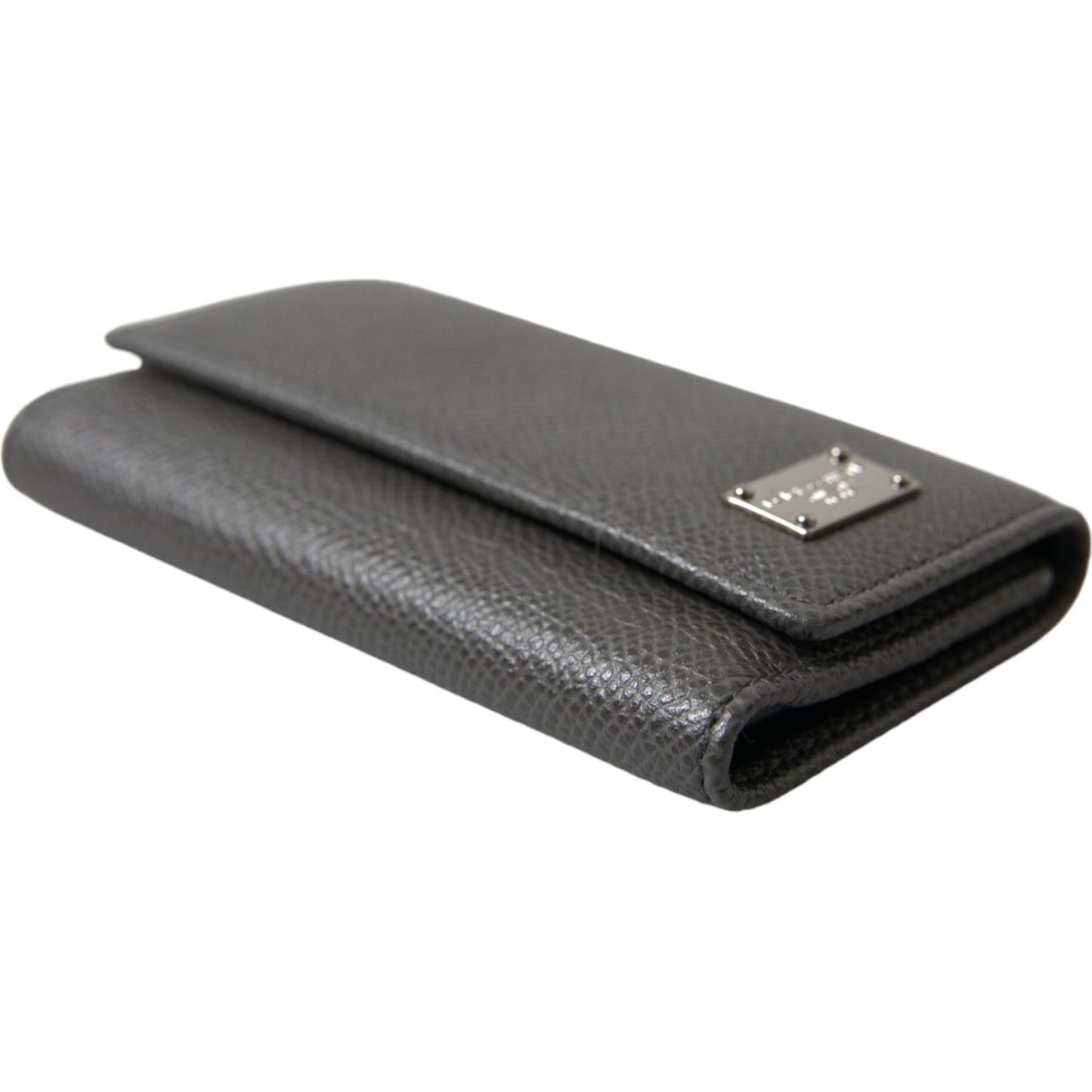 Dolce & Gabbana Chic Gray Leather Trifold Key Holder Dolce & Gabbana Dim Gray