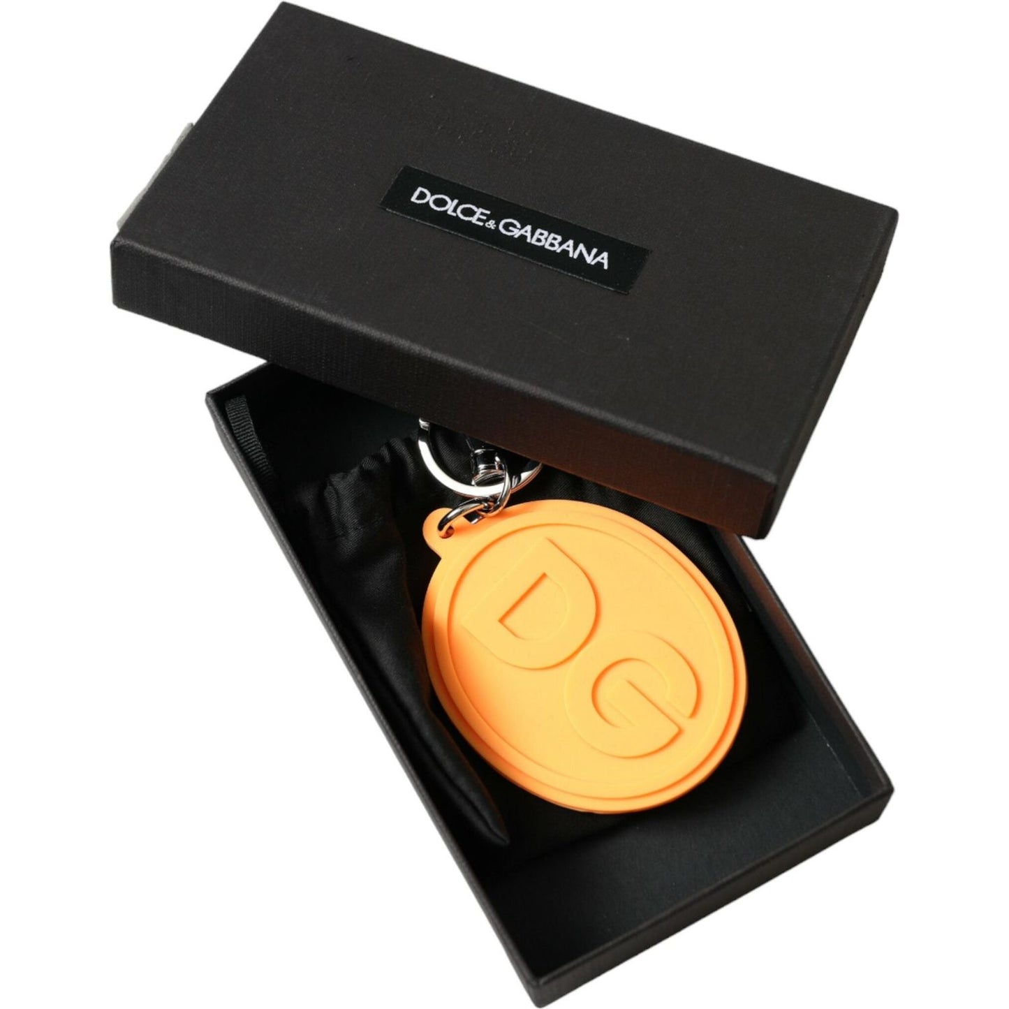 Dolce & Gabbana Elegant Orange Charm Keyring with Silver Detail Dolce & Gabbana Black