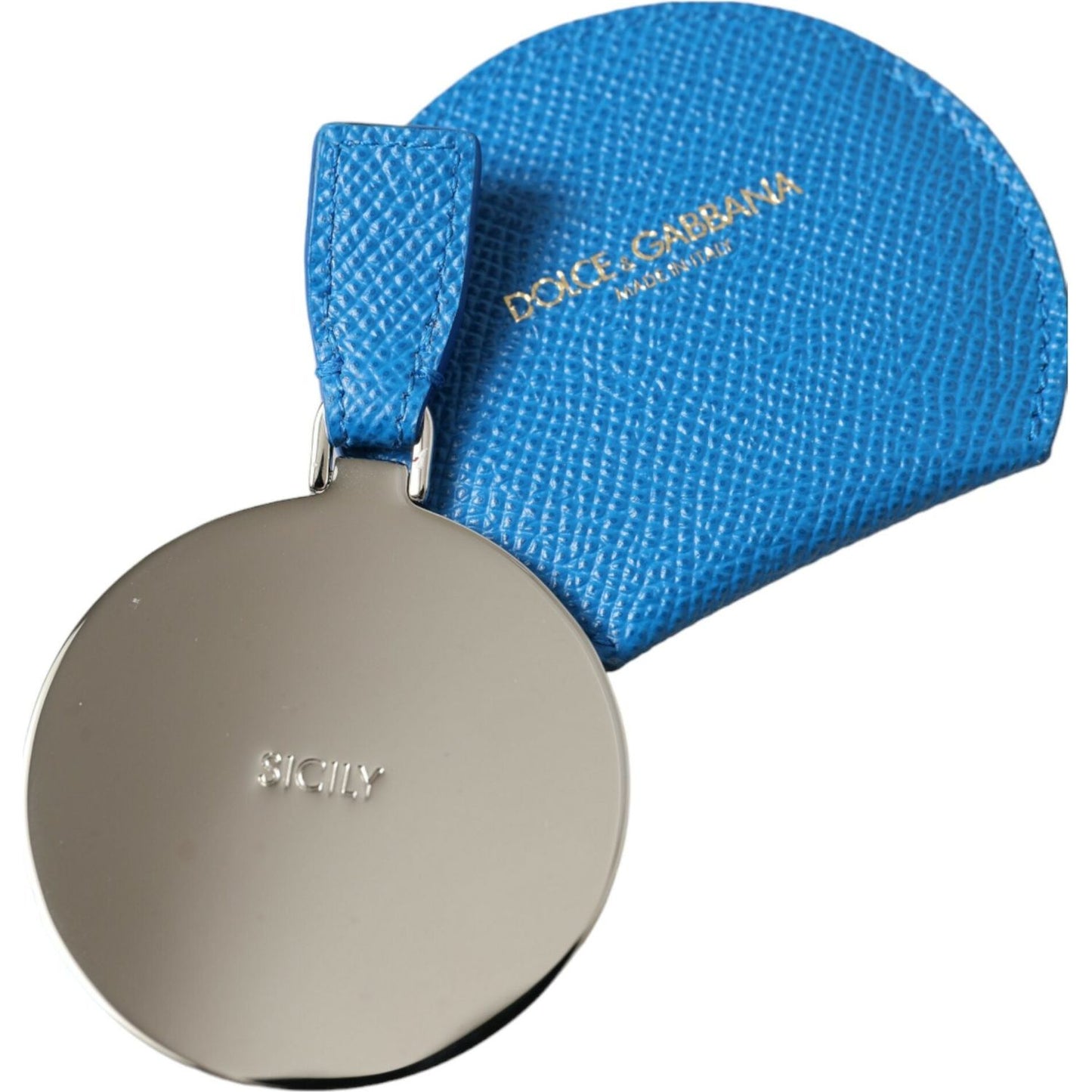 Dolce & Gabbana Elegant Blue Leather Mirror Holder Dolce & Gabbana Steel Blue