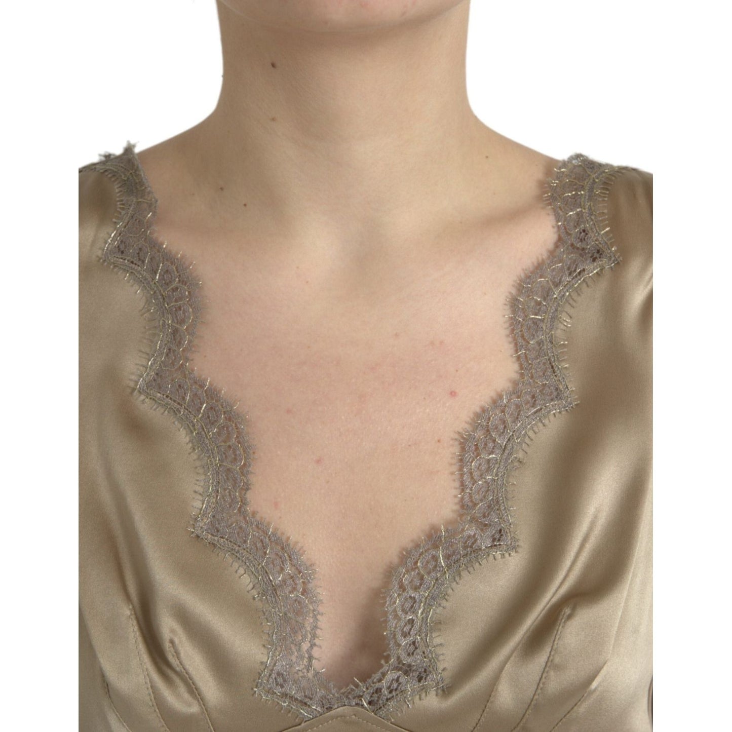 Dolce & Gabbana Elegant V-Neck Sleeveless Lace Trim Top Dolce & Gabbana Rosy Brown