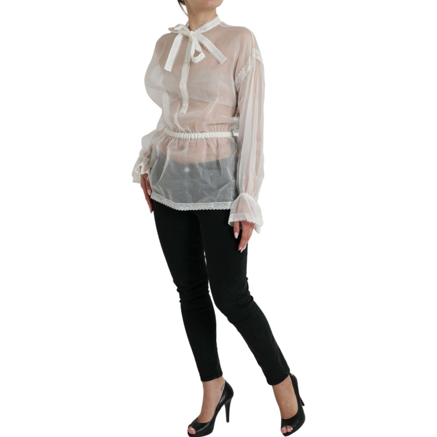 Dolce & Gabbana Elegant Silk Blend Long Sleeve Blouse Dolce & Gabbana Dark Gray
