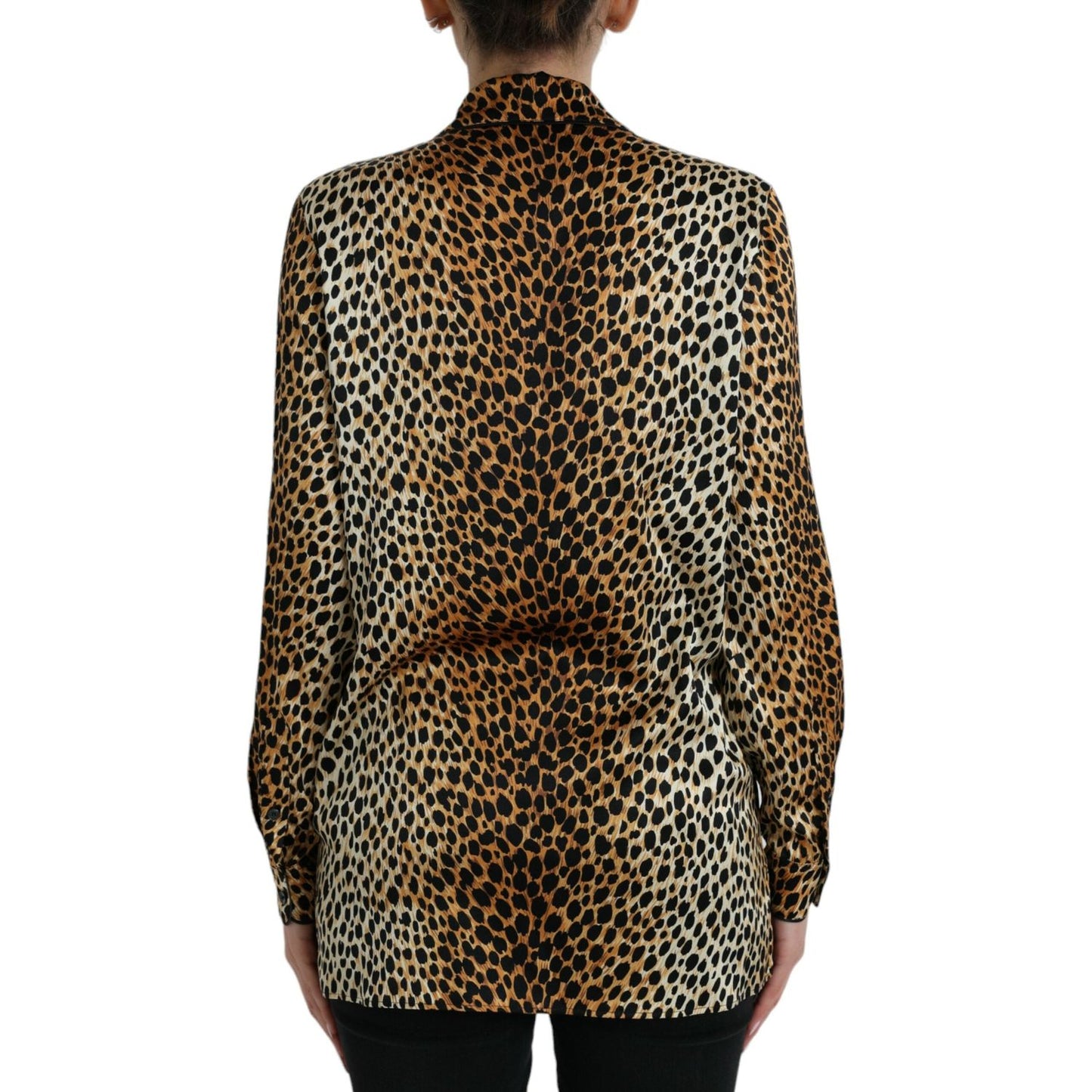 Dolce & Gabbana Elegant Brown Animal Print Silk Blouse Dolce & Gabbana Tan