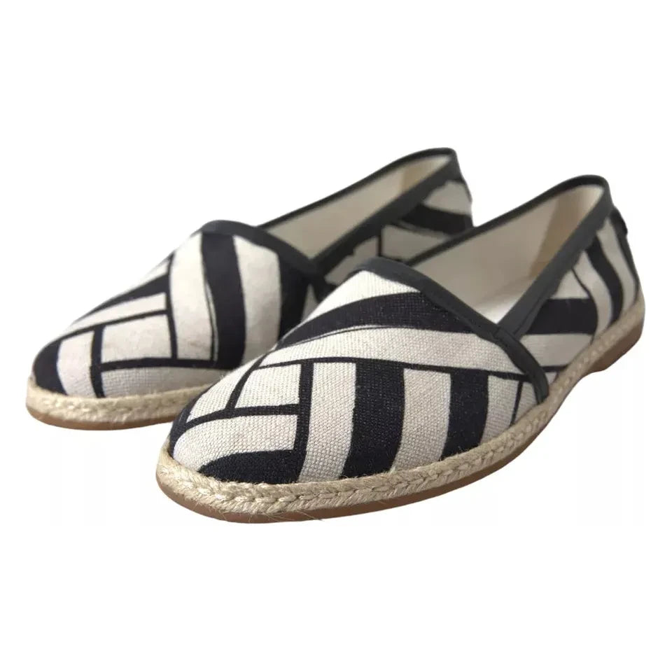 Dolce & Gabbana Elegant Striped Leather Espadrilles Dolce & Gabbana Dark Gray