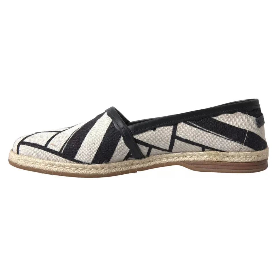 Dolce & Gabbana Elegant Striped Leather Espadrilles Dolce & Gabbana Dark Gray
