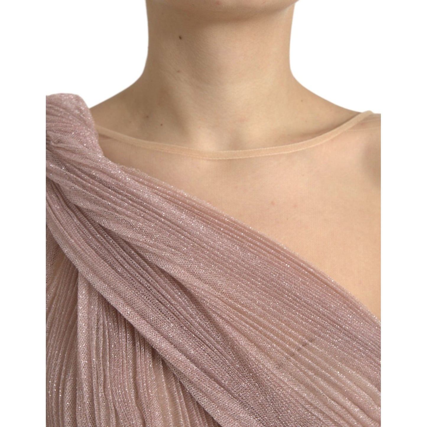 Dolce & Gabbana Lilac One-Shoulder Pleated Designer Dress Dolce & Gabbana Rosy Brown