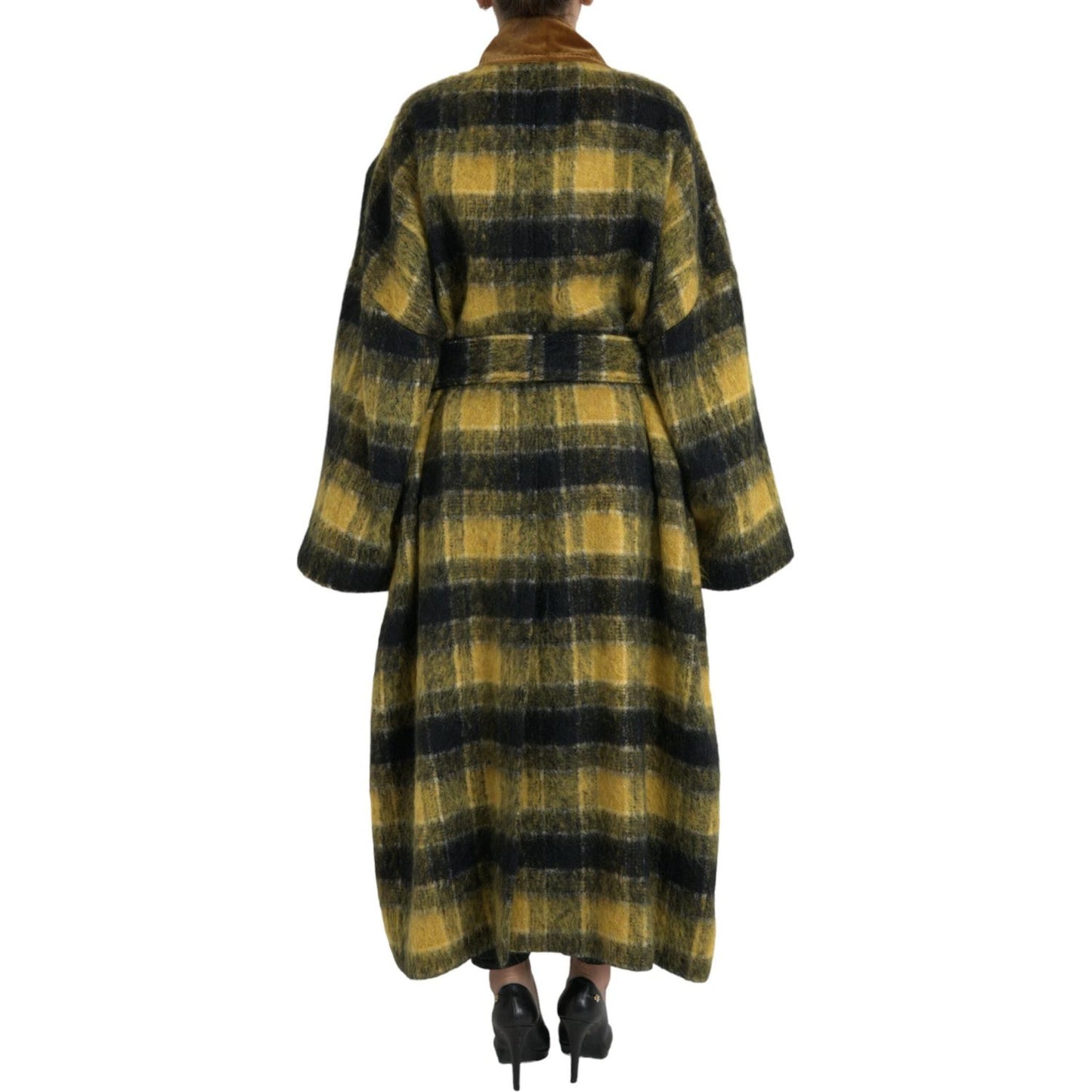 Dolce & Gabbana Chic Checkered Long Trench Coat in Sunny Yellow Dolce & Gabbana Dark Slate Gray
