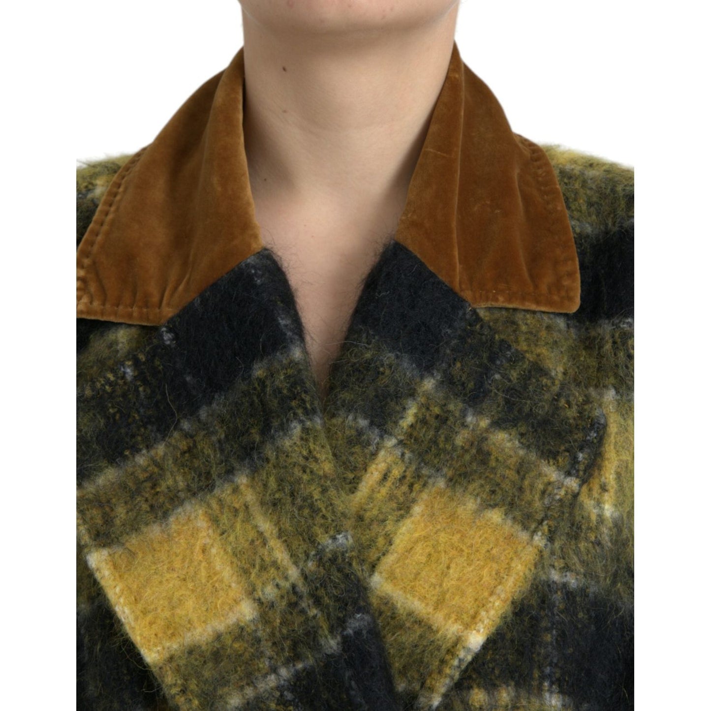 Dolce & Gabbana Chic Checkered Long Trench Coat in Sunny Yellow Dolce & Gabbana Dark Slate Gray