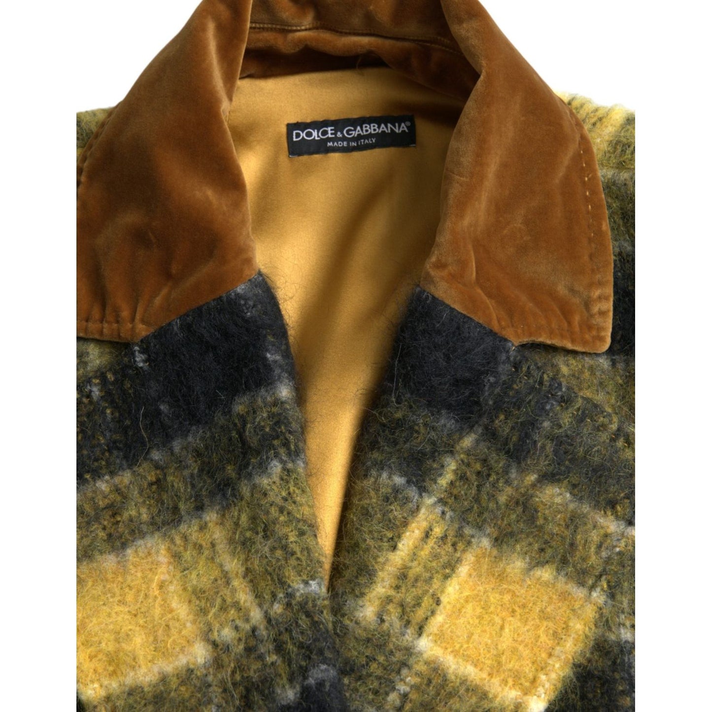 Dolce & Gabbana Chic Checkered Long Trench Coat in Sunny Yellow Dolce & Gabbana Dark Olive Green