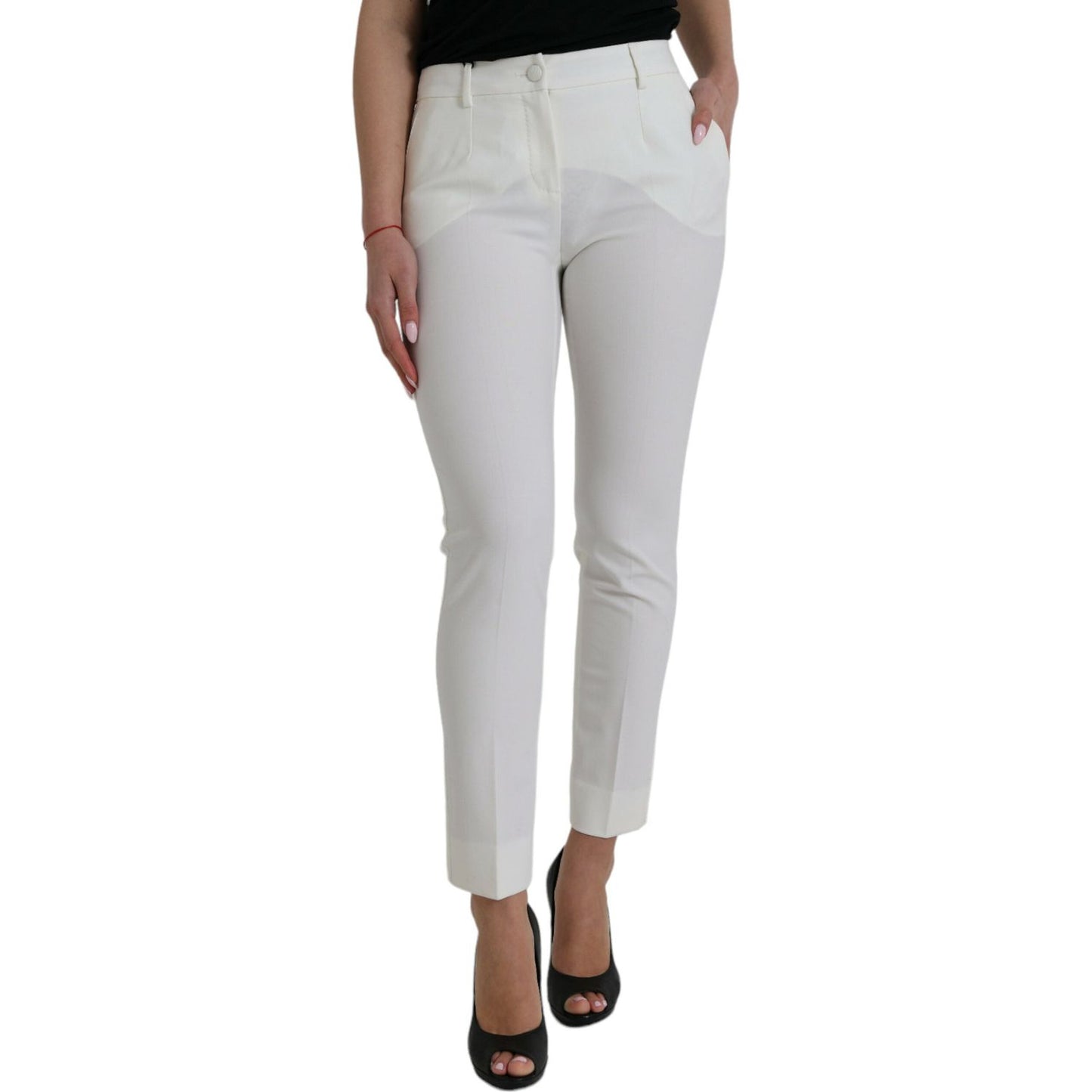 Dolce & Gabbana Elegant White Mid-Waist Tapered Pants Dolce & Gabbana Gray